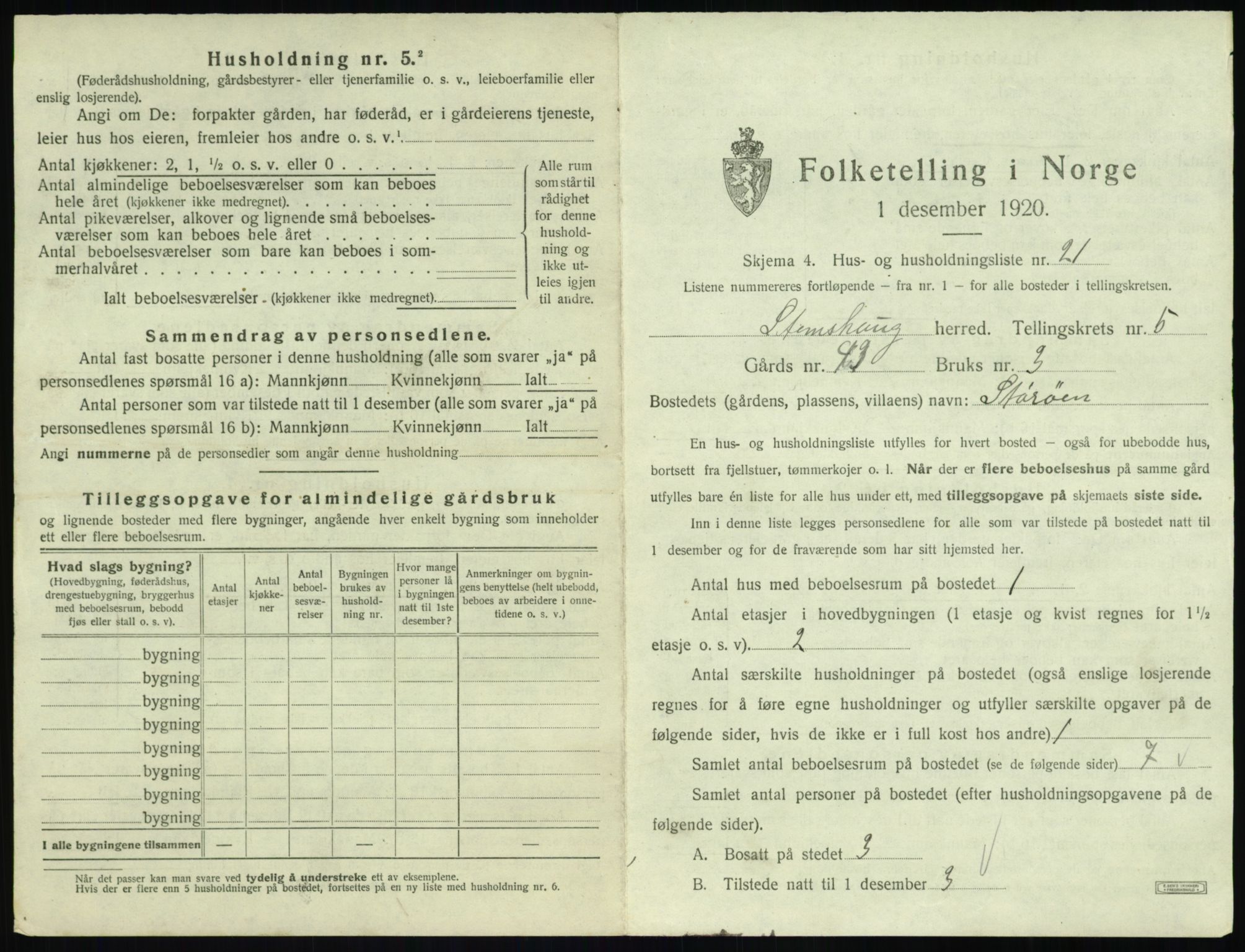 SAT, 1920 census for Stemshaug, 1920, p. 322