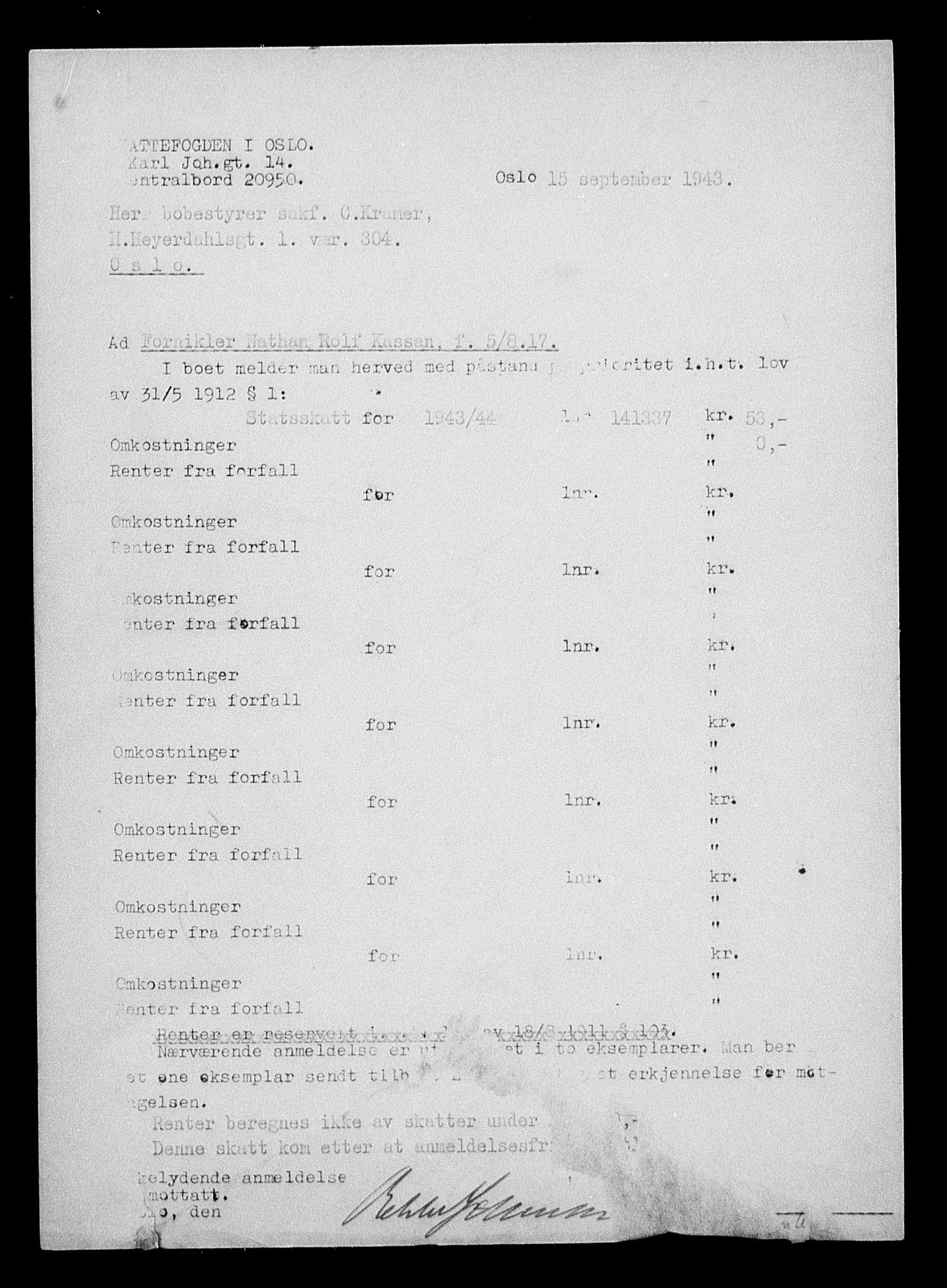 Justisdepartementet, Tilbakeføringskontoret for inndratte formuer, AV/RA-S-1564/H/Hc/Hcc/L0950: --, 1945-1947, p. 83