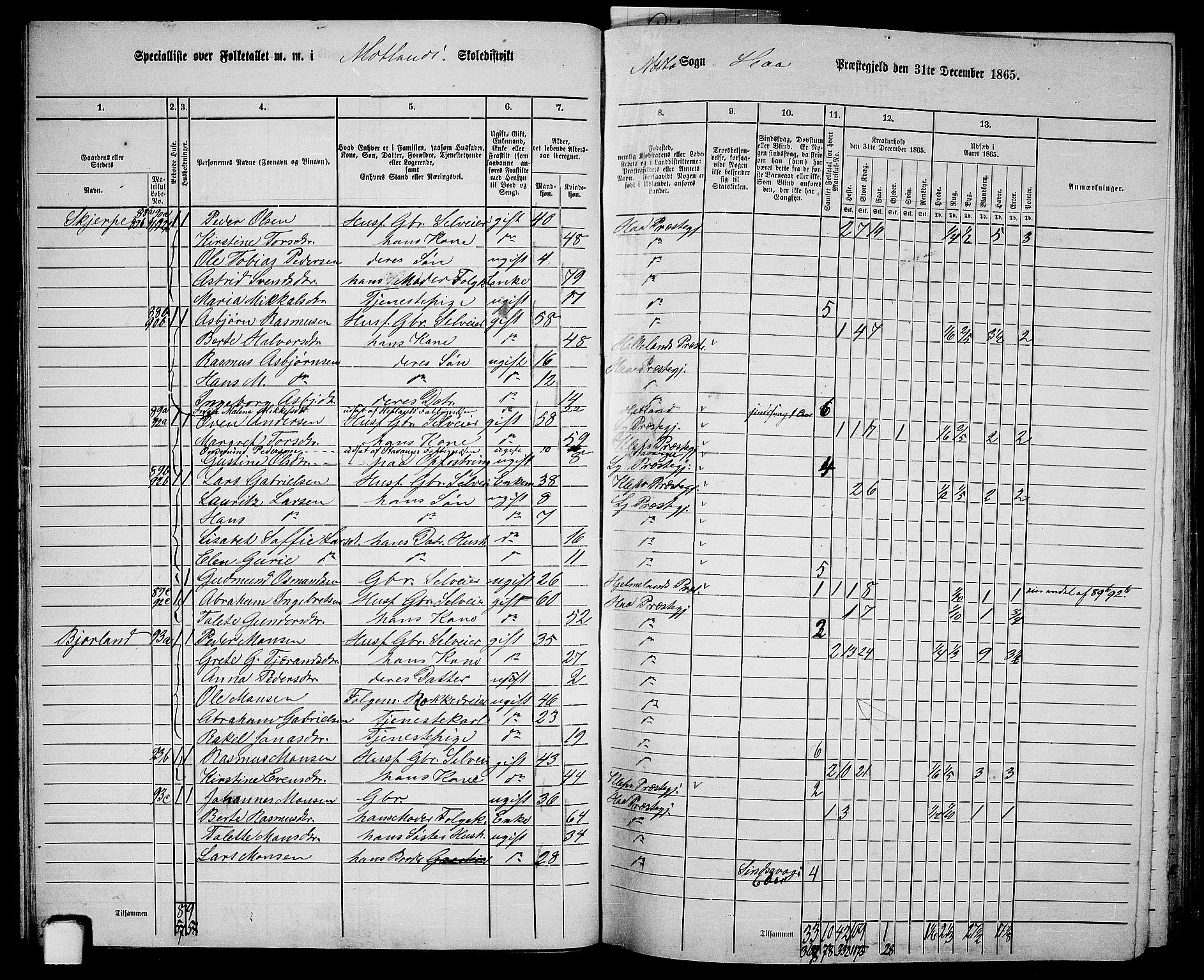 RA, 1865 census for Hå, 1865, p. 46