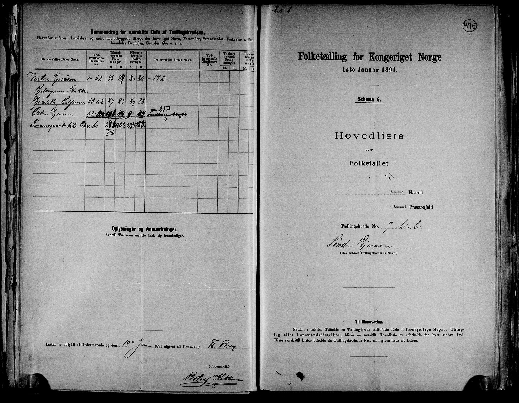 RA, 1891 census for 0425 Åsnes, 1891, p. 22