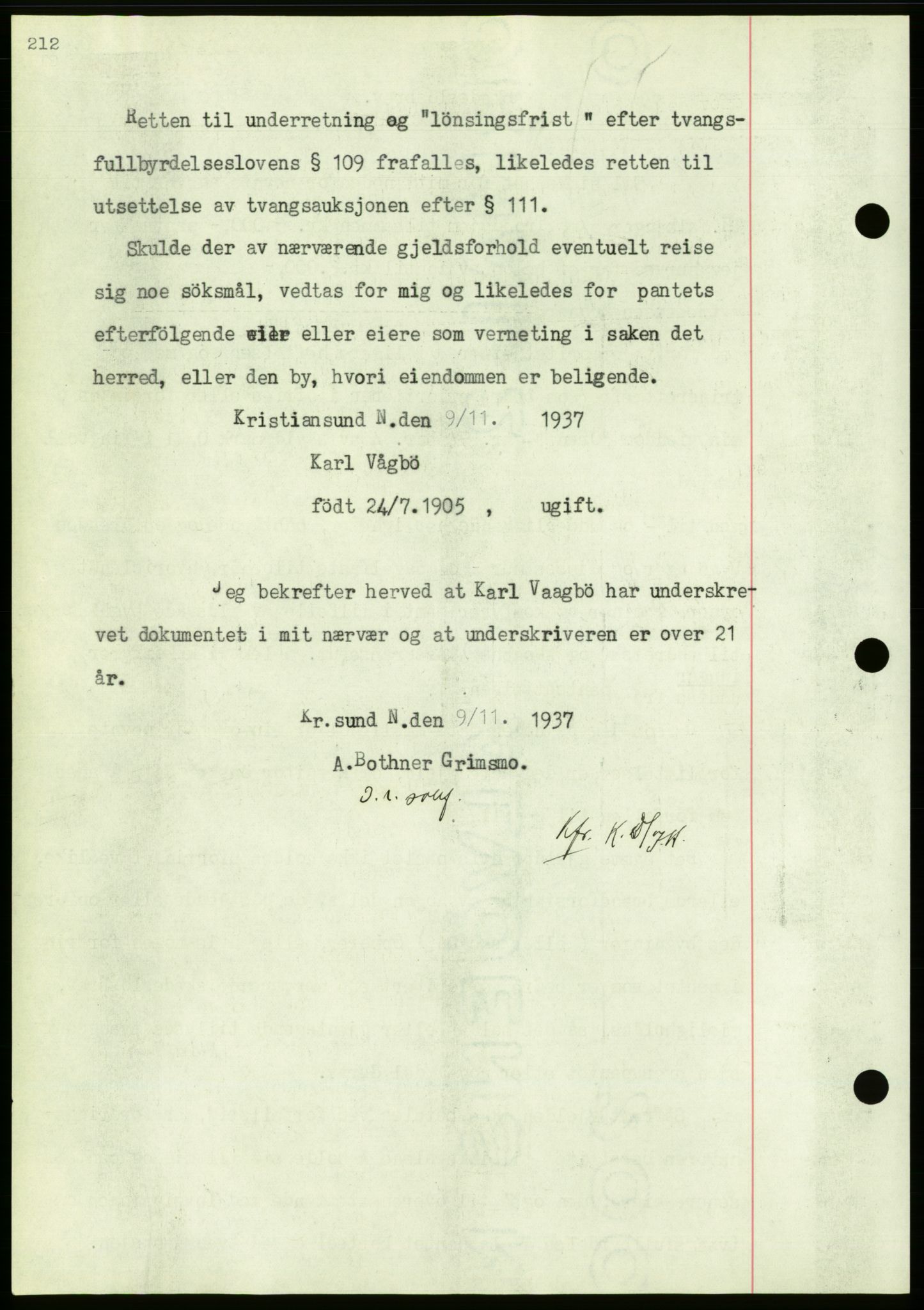 Nordmøre sorenskriveri, AV/SAT-A-4132/1/2/2Ca/L0092: Mortgage book no. B82, 1937-1938, Diary no: : 2693/1937