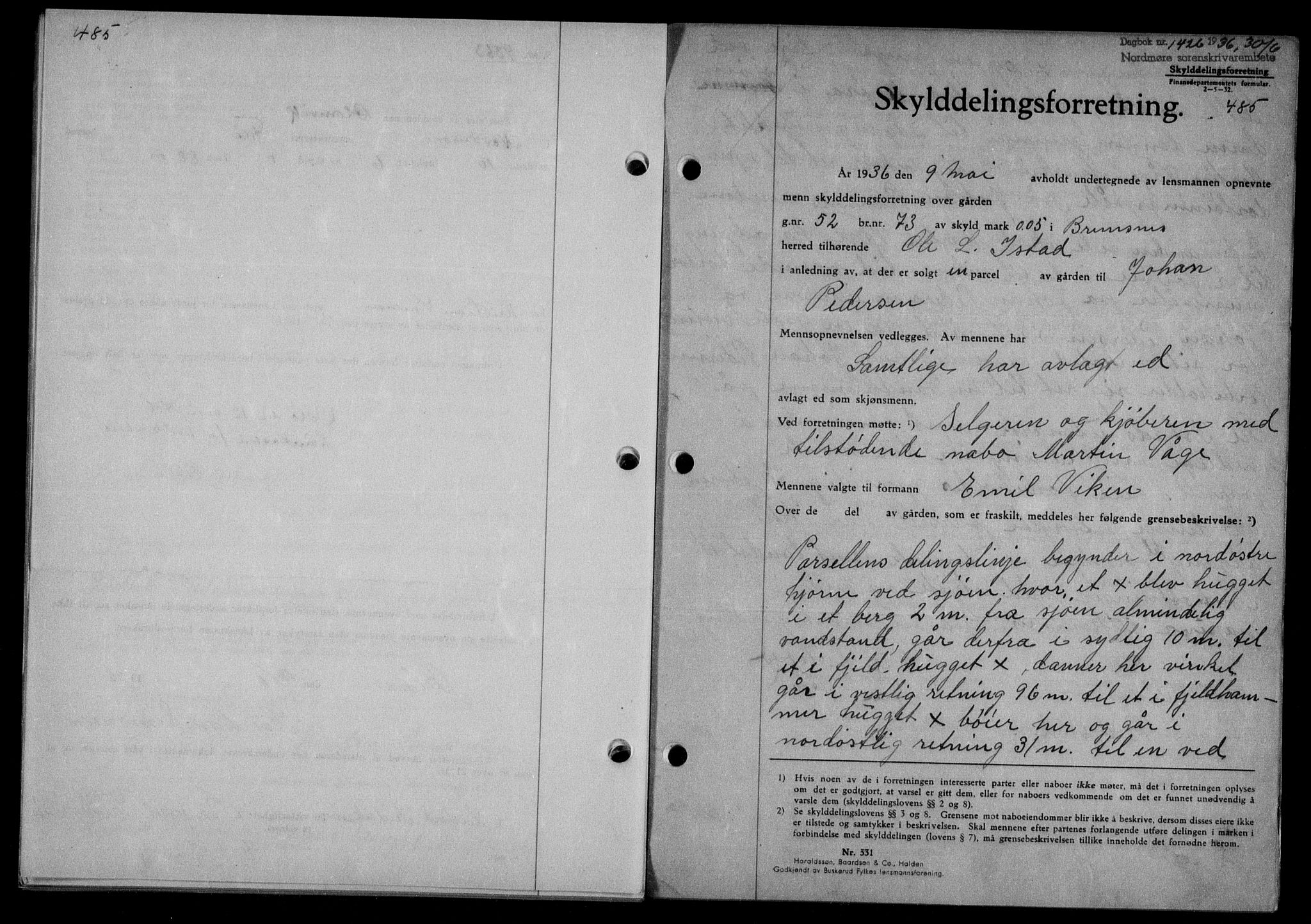 Nordmøre sorenskriveri, AV/SAT-A-4132/1/2/2Ca/L0088: Mortgage book no. 78, 1936-1936, Diary no: : 1426/1936