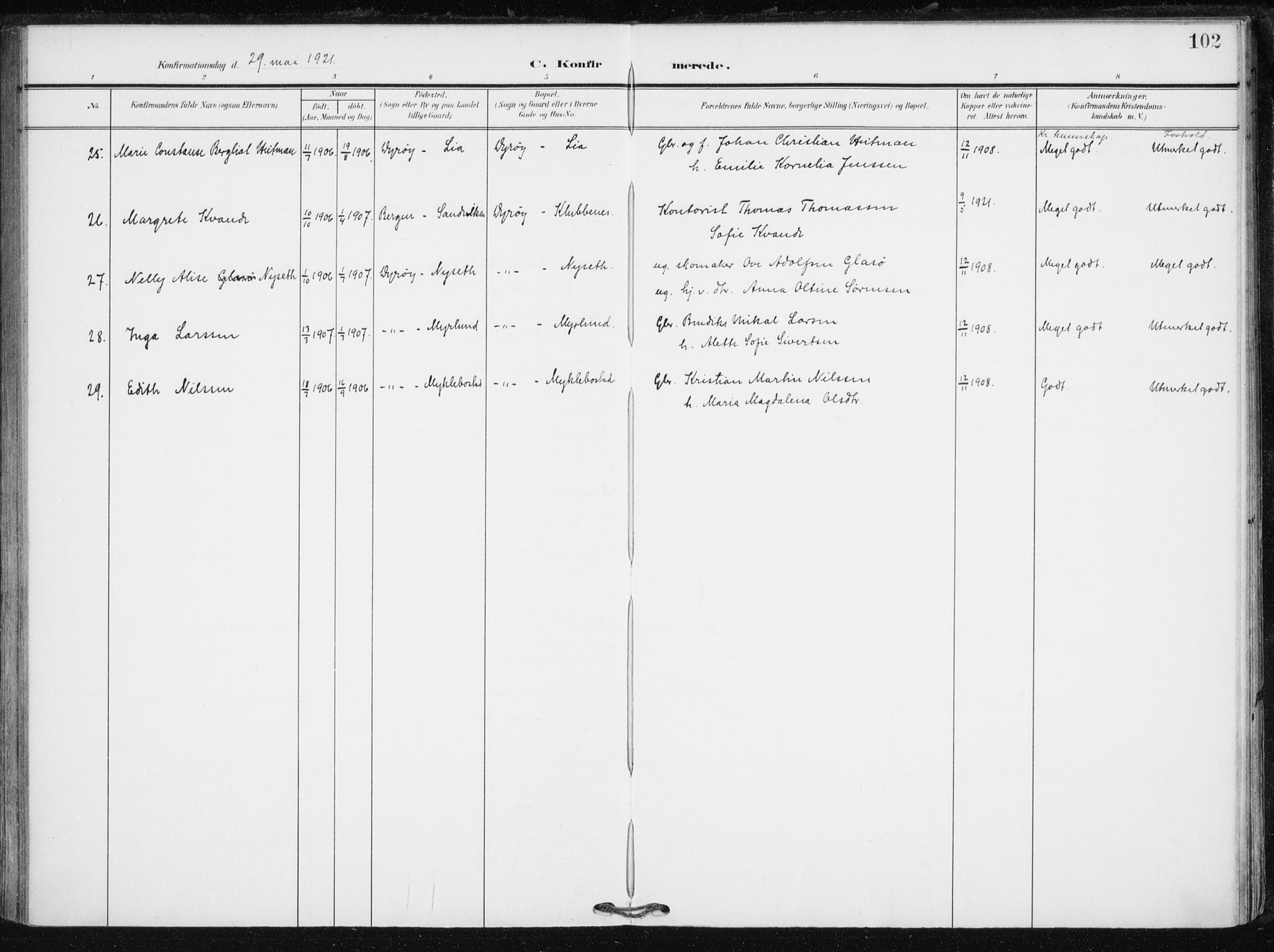 Tranøy sokneprestkontor, AV/SATØ-S-1313/I/Ia/Iaa/L0013kirke: Parish register (official) no. 13, 1905-1922, p. 102