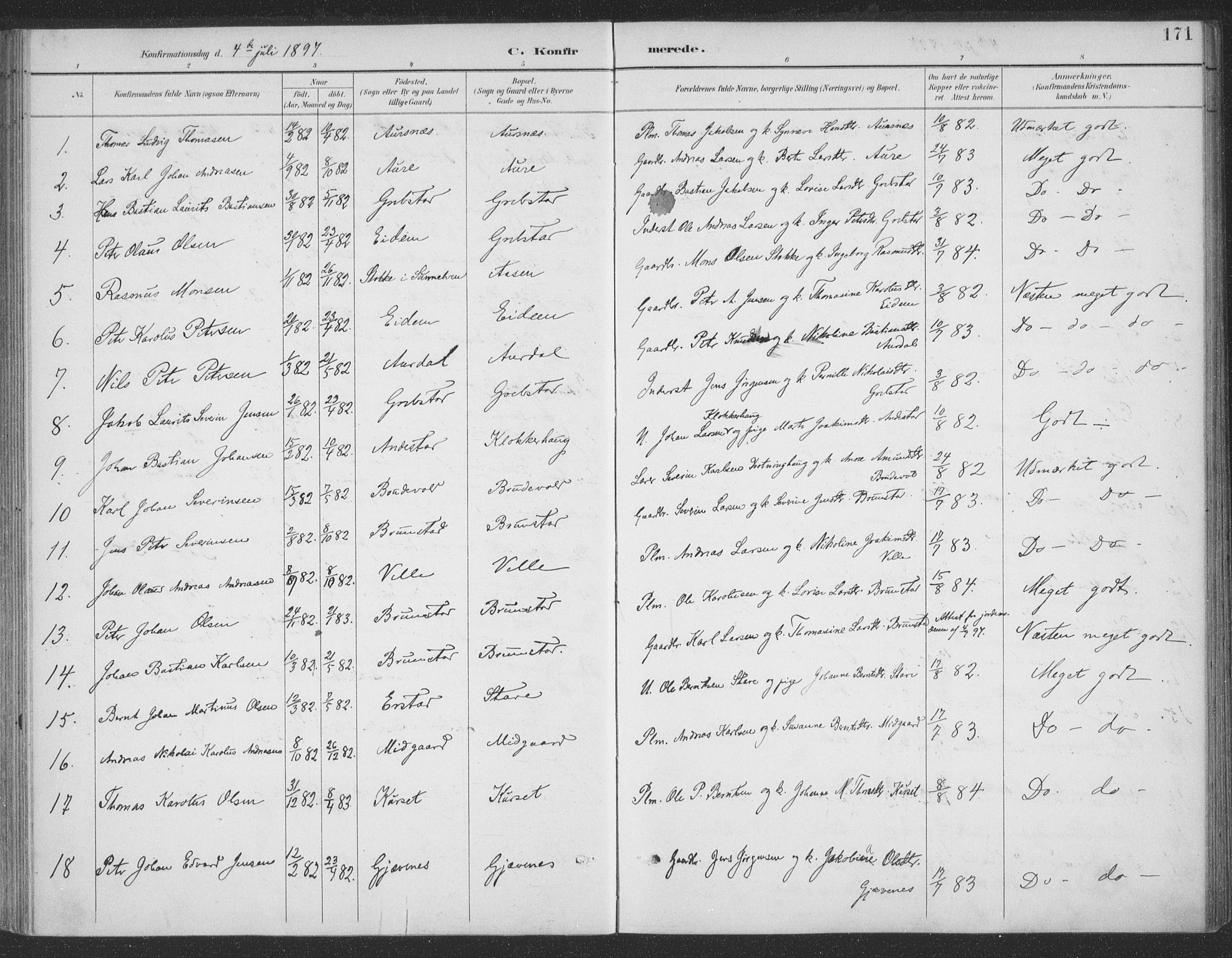 Ministerialprotokoller, klokkerbøker og fødselsregistre - Møre og Romsdal, SAT/A-1454/523/L0335: Parish register (official) no. 523A02, 1891-1911, p. 171