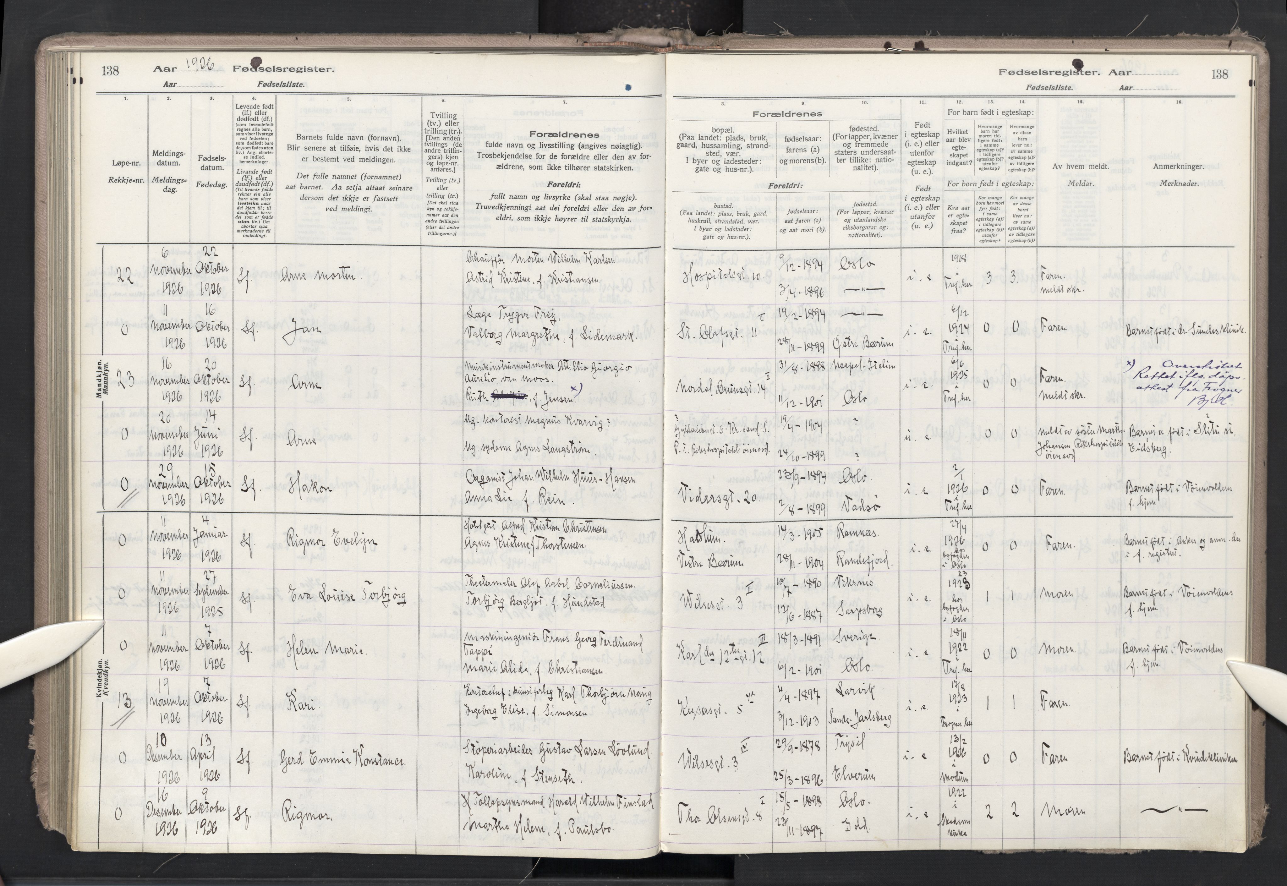 Trefoldighet prestekontor Kirkebøker, SAO/A-10882/J/Ja/L0001: Birth register no. 1, 1916-1931, p. 138