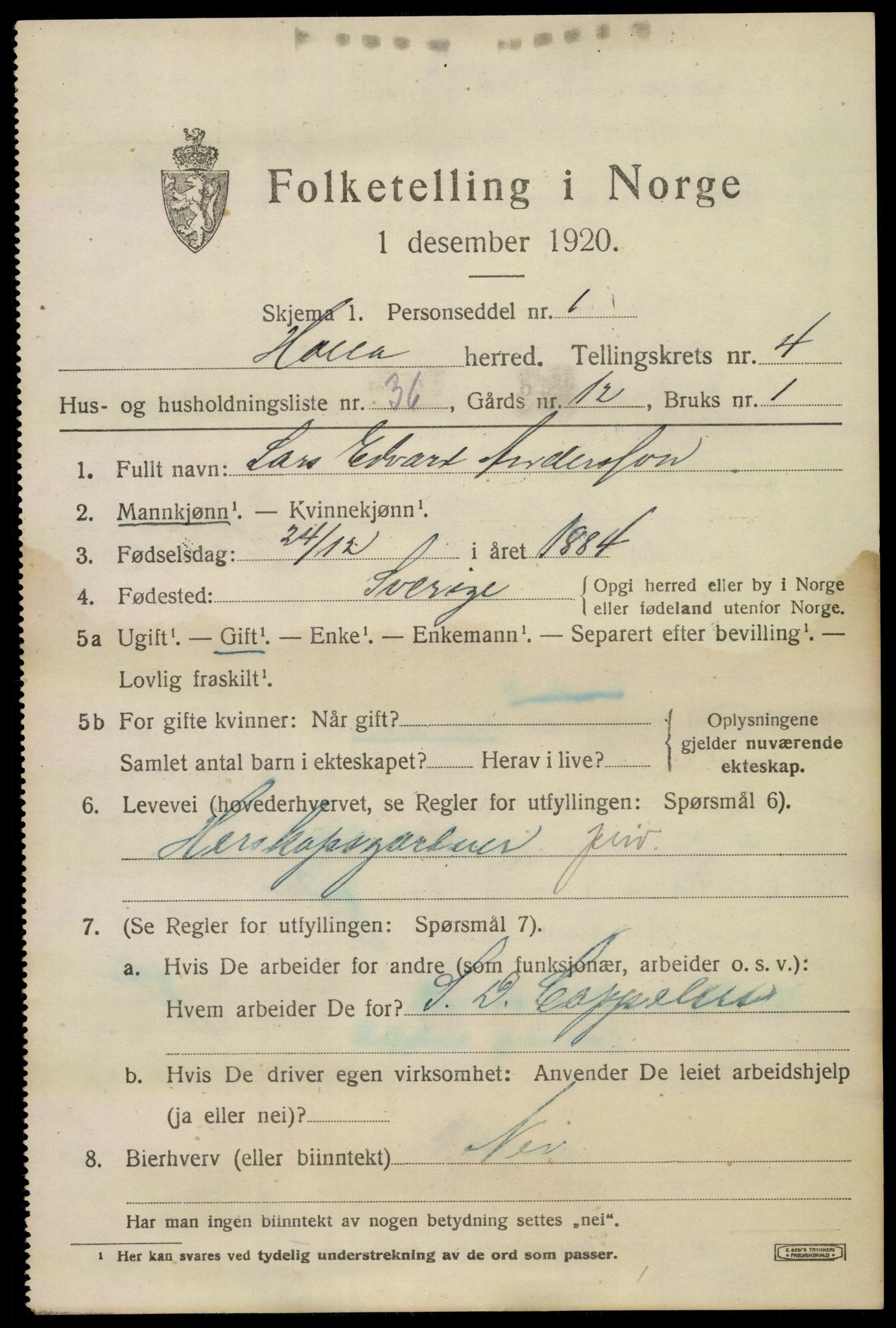 SAKO, 1920 census for Holla, 1920, p. 4059