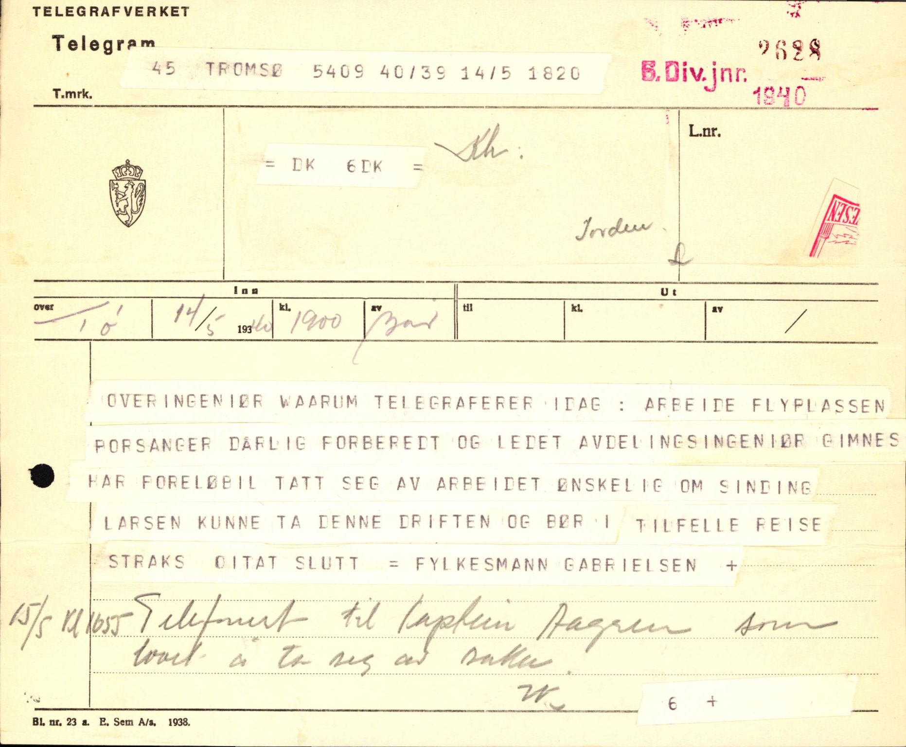 Forsvaret, Forsvarets krigshistoriske avdeling, AV/RA-RAFA-2017/Y/Yb/L0123: II-C-11-600  -  6. Divisjon med avdelinger, 1940, p. 616