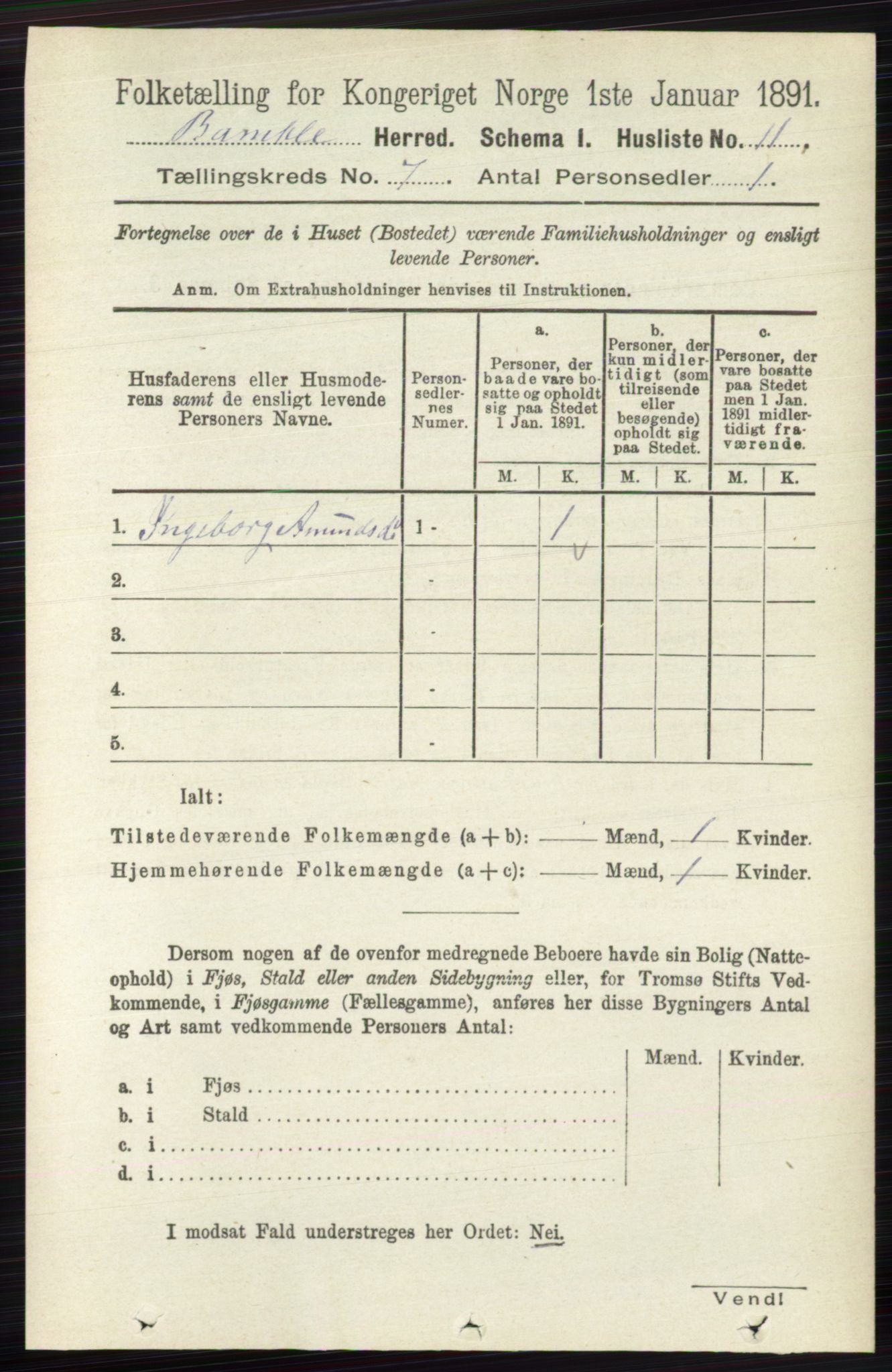 RA, 1891 census for 0814 Bamble, 1891, p. 2904