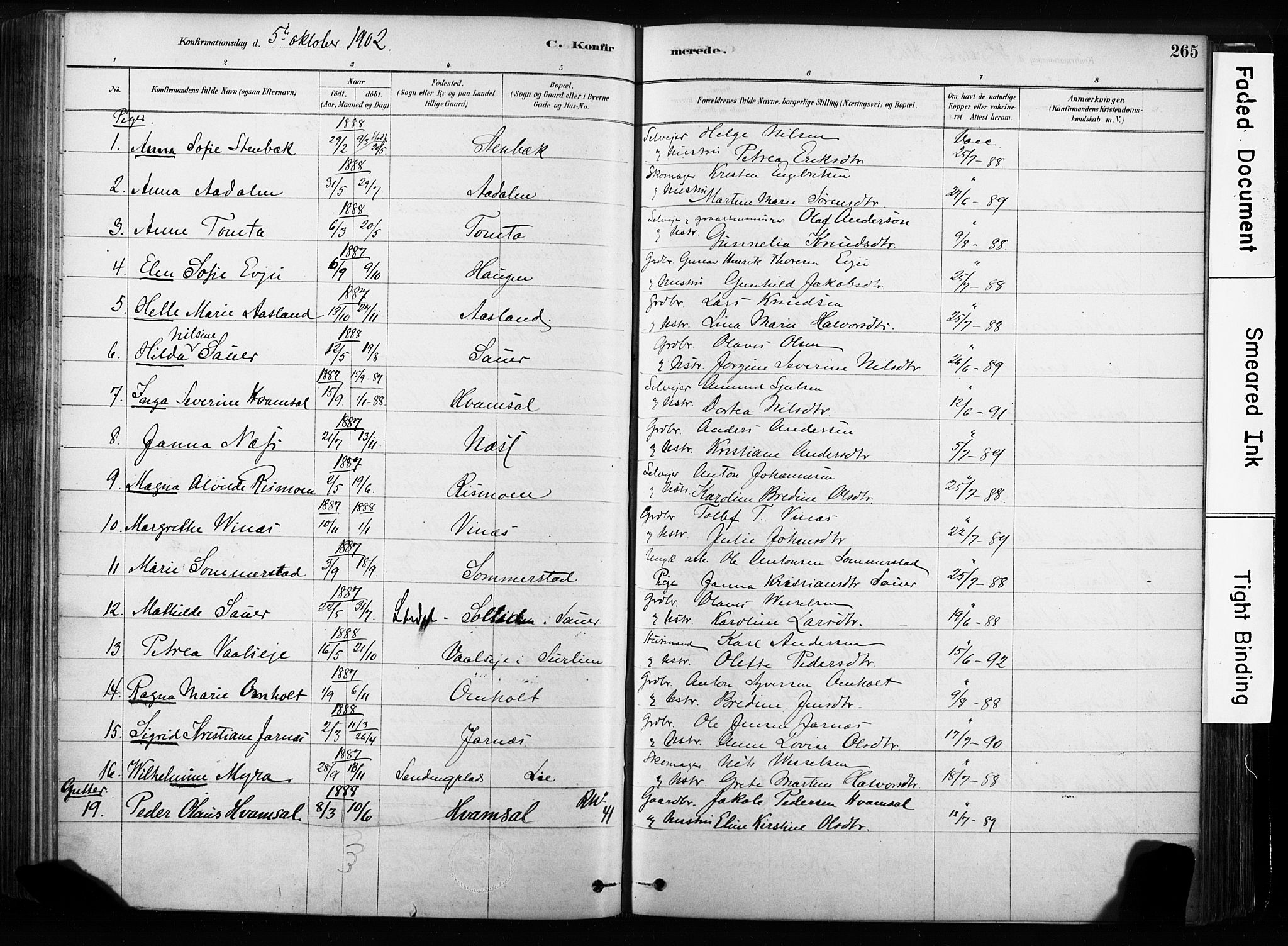 Sandsvær kirkebøker, SAKO/A-244/F/Fb/L0001: Parish register (official) no. II 1, 1878-1906, p. 265
