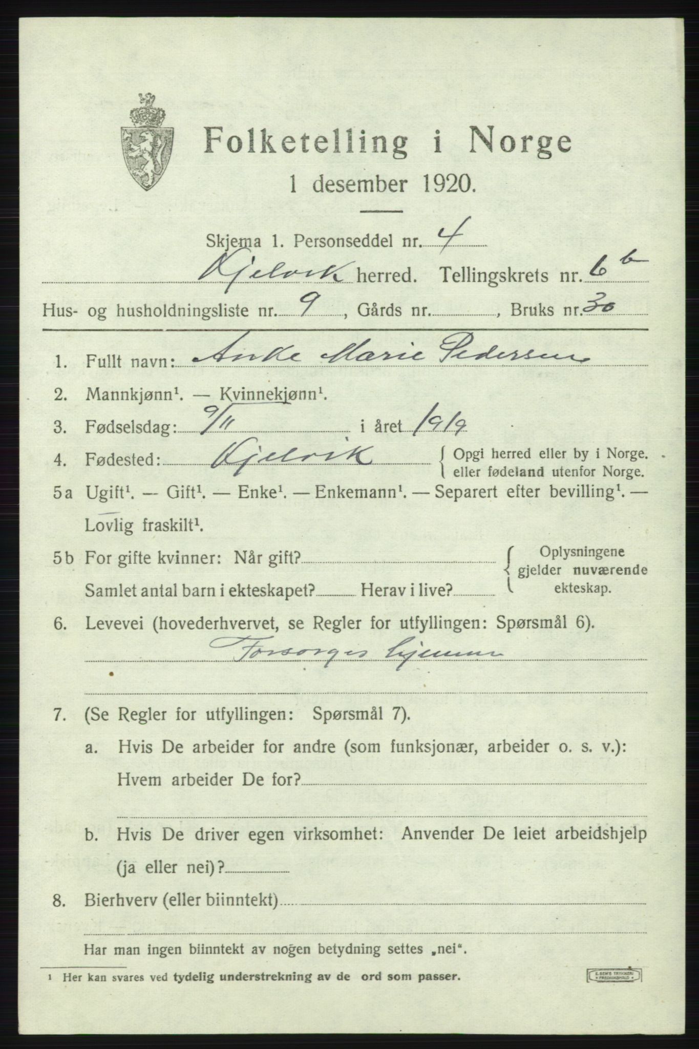 SATØ, 1920 census for Kjelvik, 1920, p. 3707