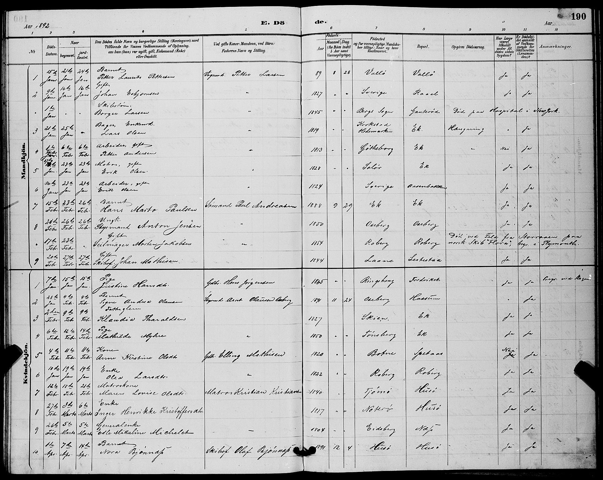 Sem kirkebøker, AV/SAKO-A-5/G/Gb/L0002: Parish register (copy) no. II 2, 1886-1899, p. 190