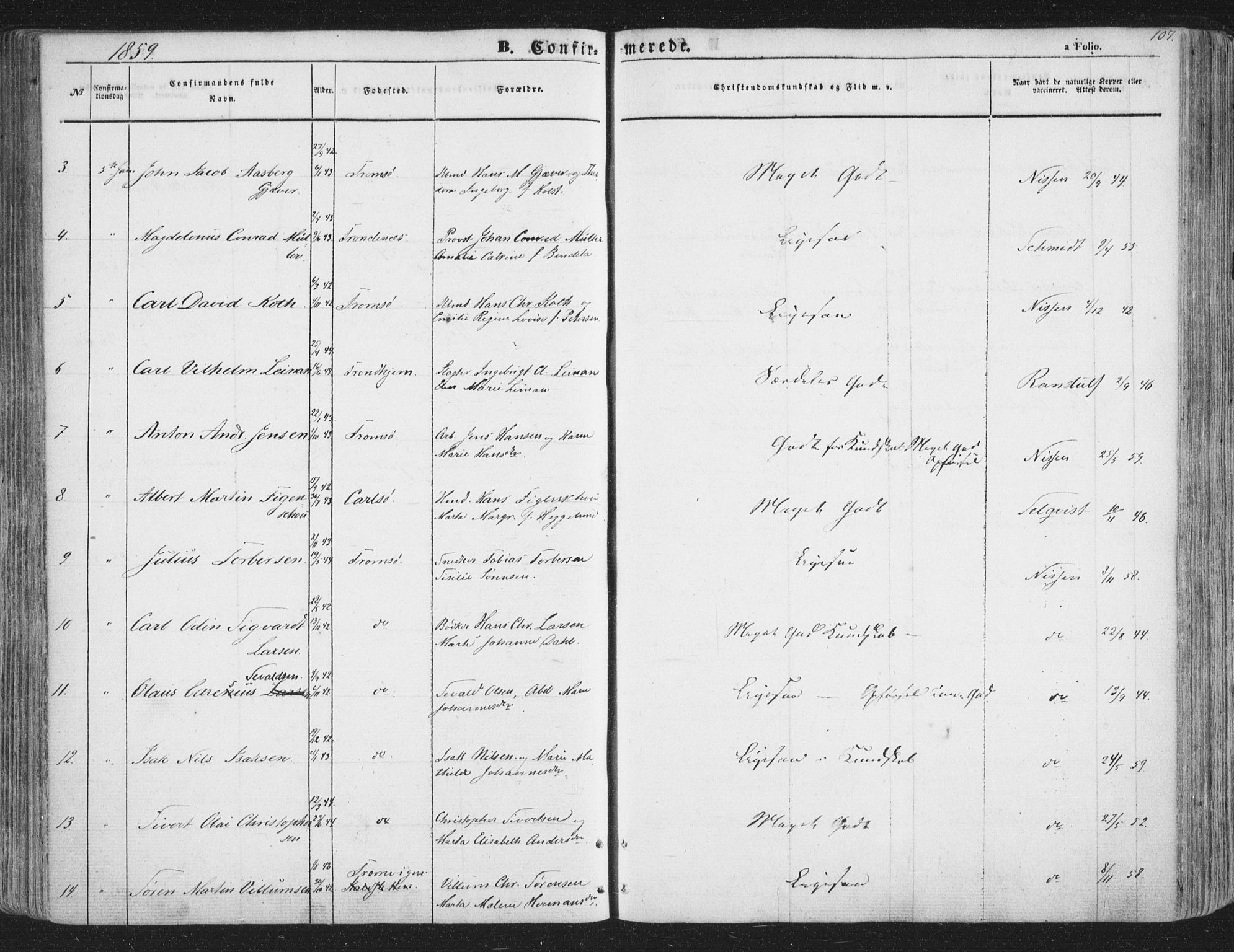 Tromsø sokneprestkontor/stiftsprosti/domprosti, SATØ/S-1343/G/Ga/L0011kirke: Parish register (official) no. 11, 1856-1865, p. 107