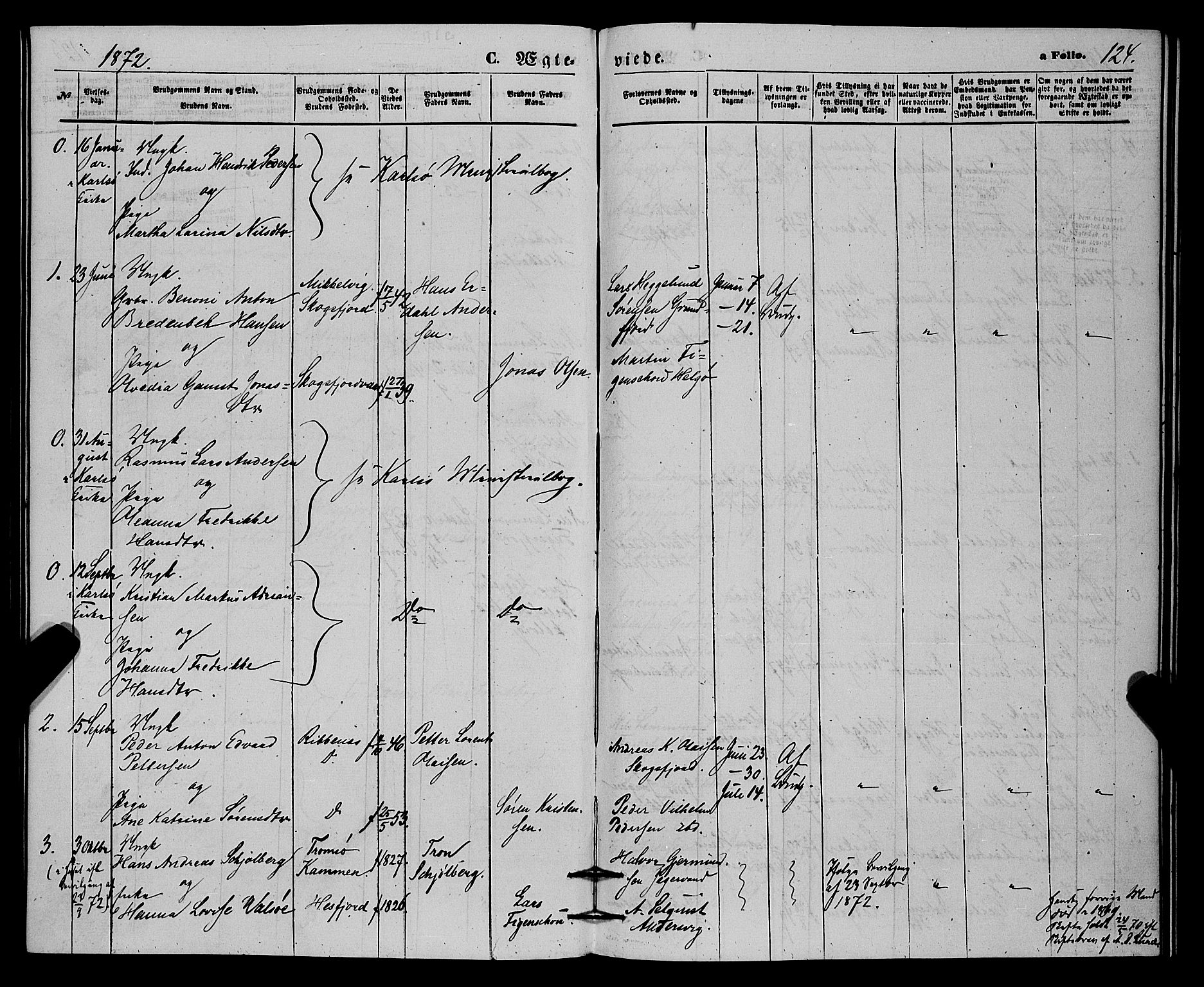 Karlsøy sokneprestembete, SATØ/S-1299/H/Ha/Haa/L0010kirke: Parish register (official) no. 10, 1867-1878, p. 124