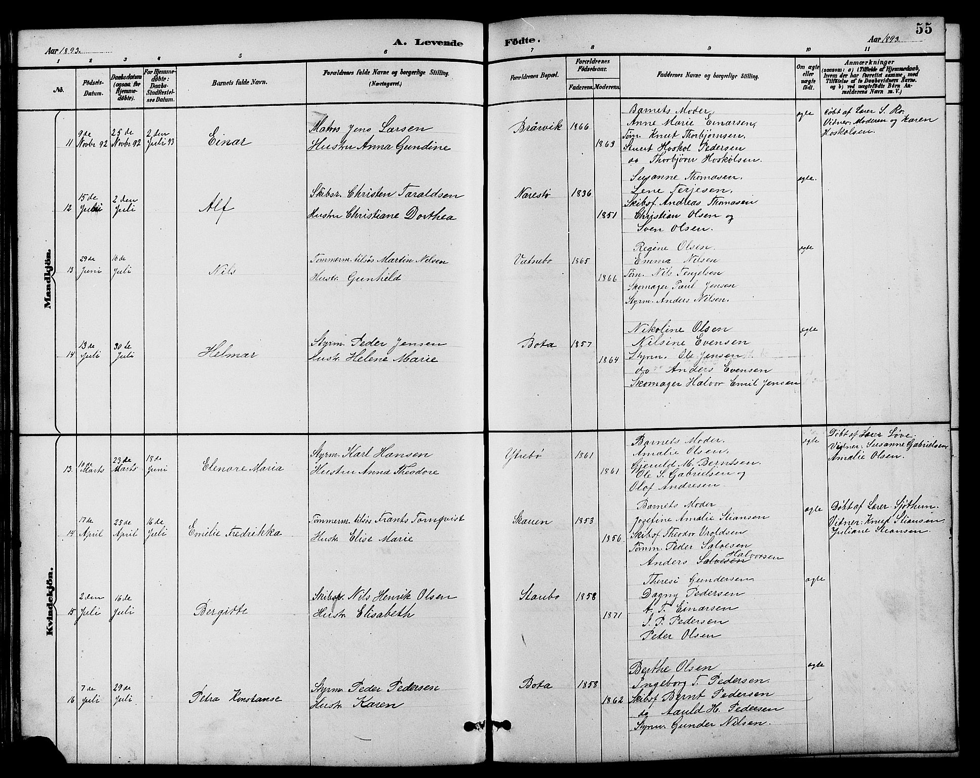 Dypvåg sokneprestkontor, AV/SAK-1111-0007/F/Fb/Fbb/L0004: Parish register (copy) no. B 4, 1887-1905, p. 55