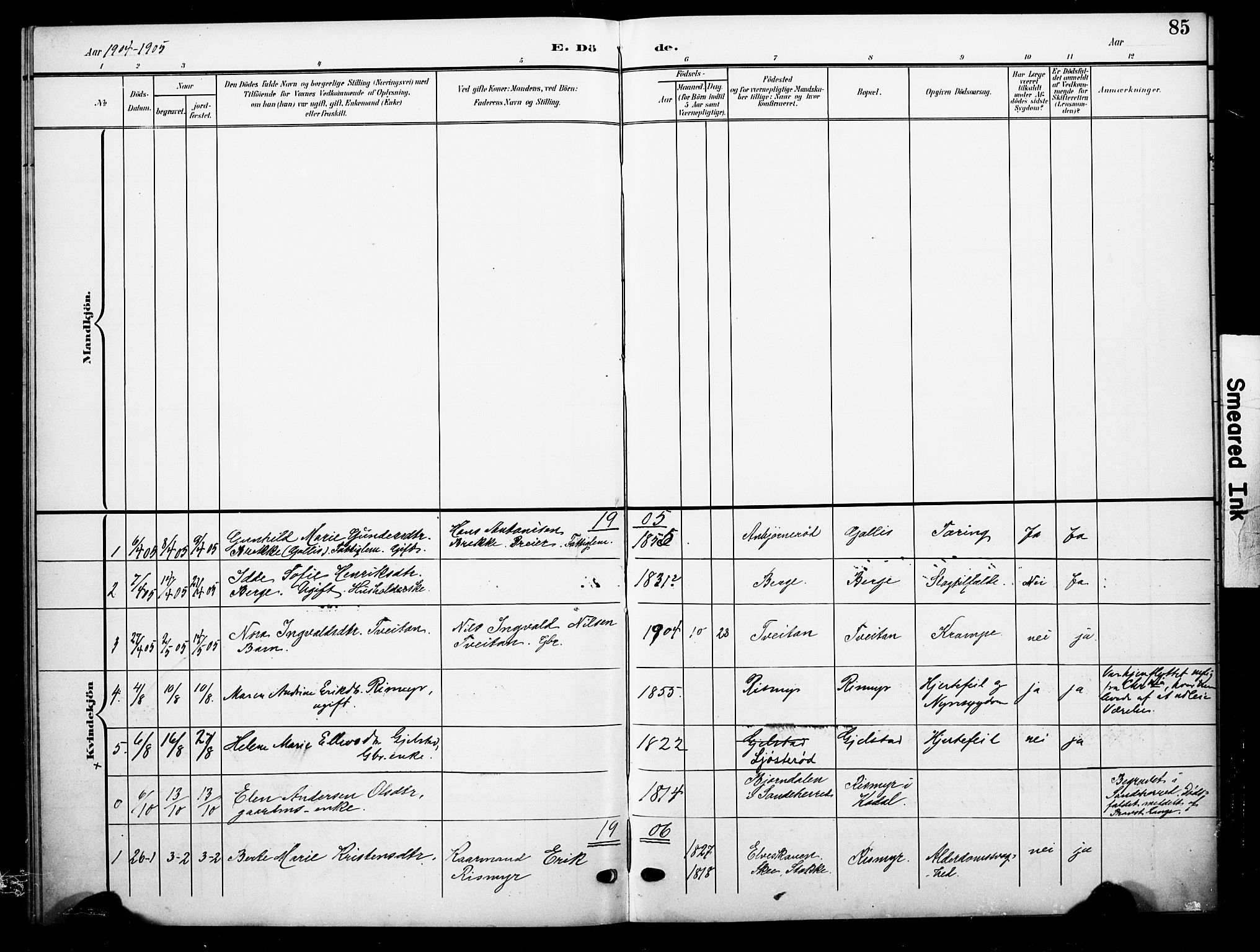 Andebu kirkebøker, AV/SAKO-A-336/G/Gc/L0001: Parish register (copy) no. III 1, 1901-1930, p. 85