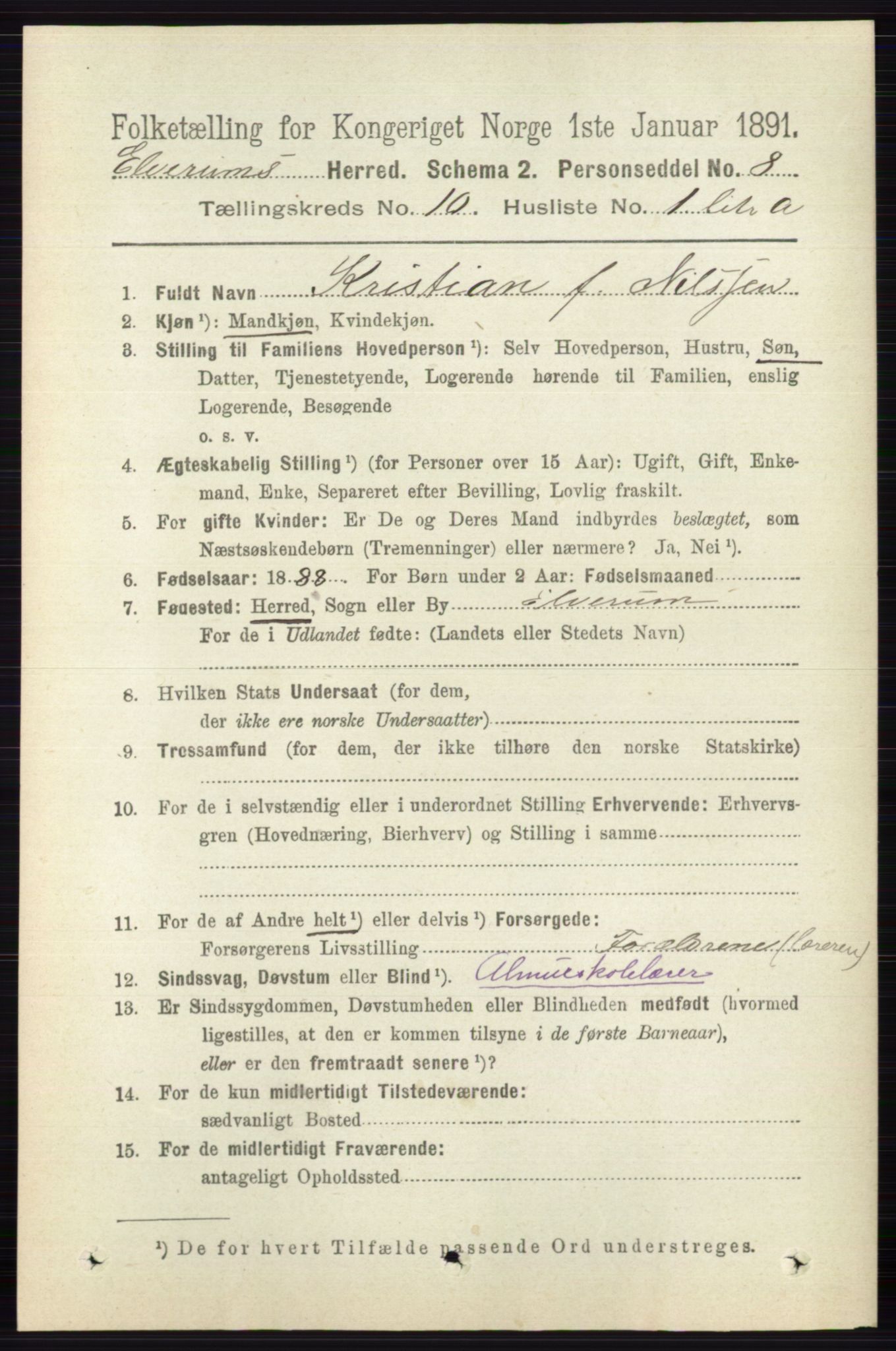 RA, 1891 census for 0427 Elverum, 1891, p. 8209