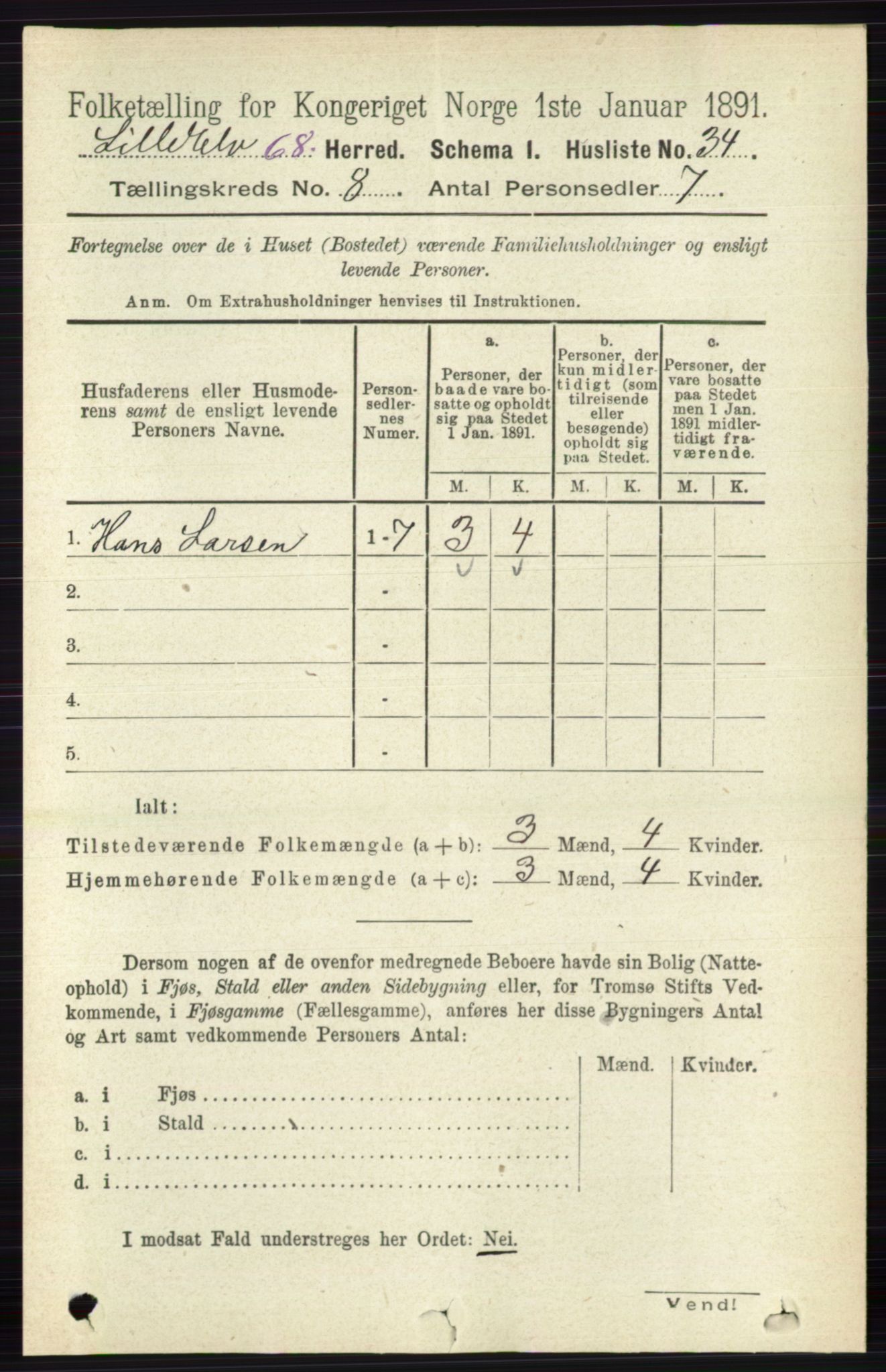 RA, 1891 census for 0438 Lille Elvedalen, 1891, p. 2462