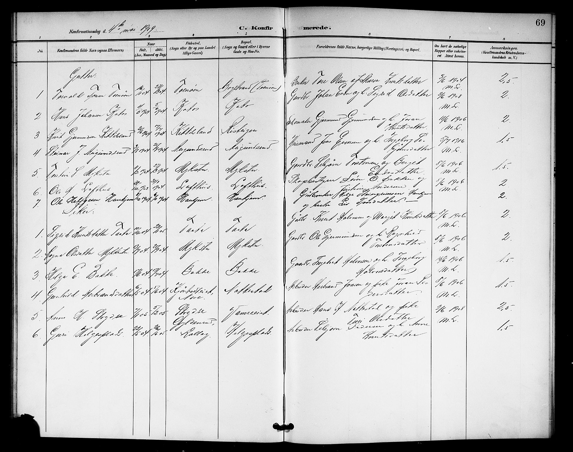 Rollag kirkebøker, SAKO/A-240/G/Gb/L0003: Parish register (copy) no. II 3, 1897-1919, p. 69