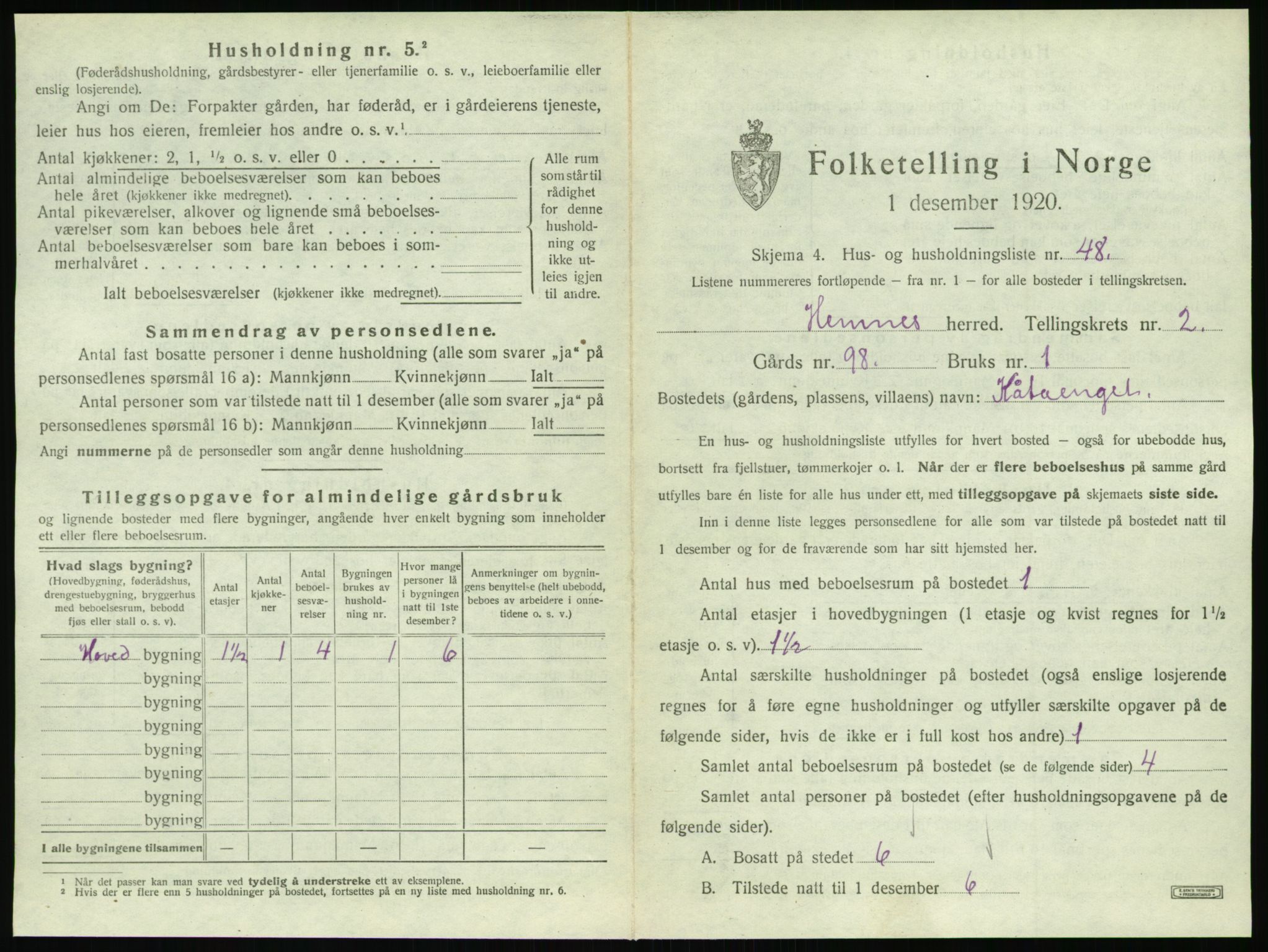 SAT, 1920 census for Hemnes, 1920, p. 604