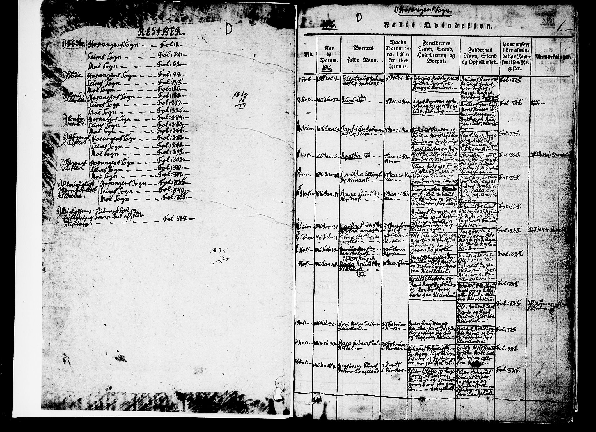 Hosanger sokneprestembete, SAB/A-75801/H/Haa: Parish register (official) no. A 5, 1815-1824, p. 1