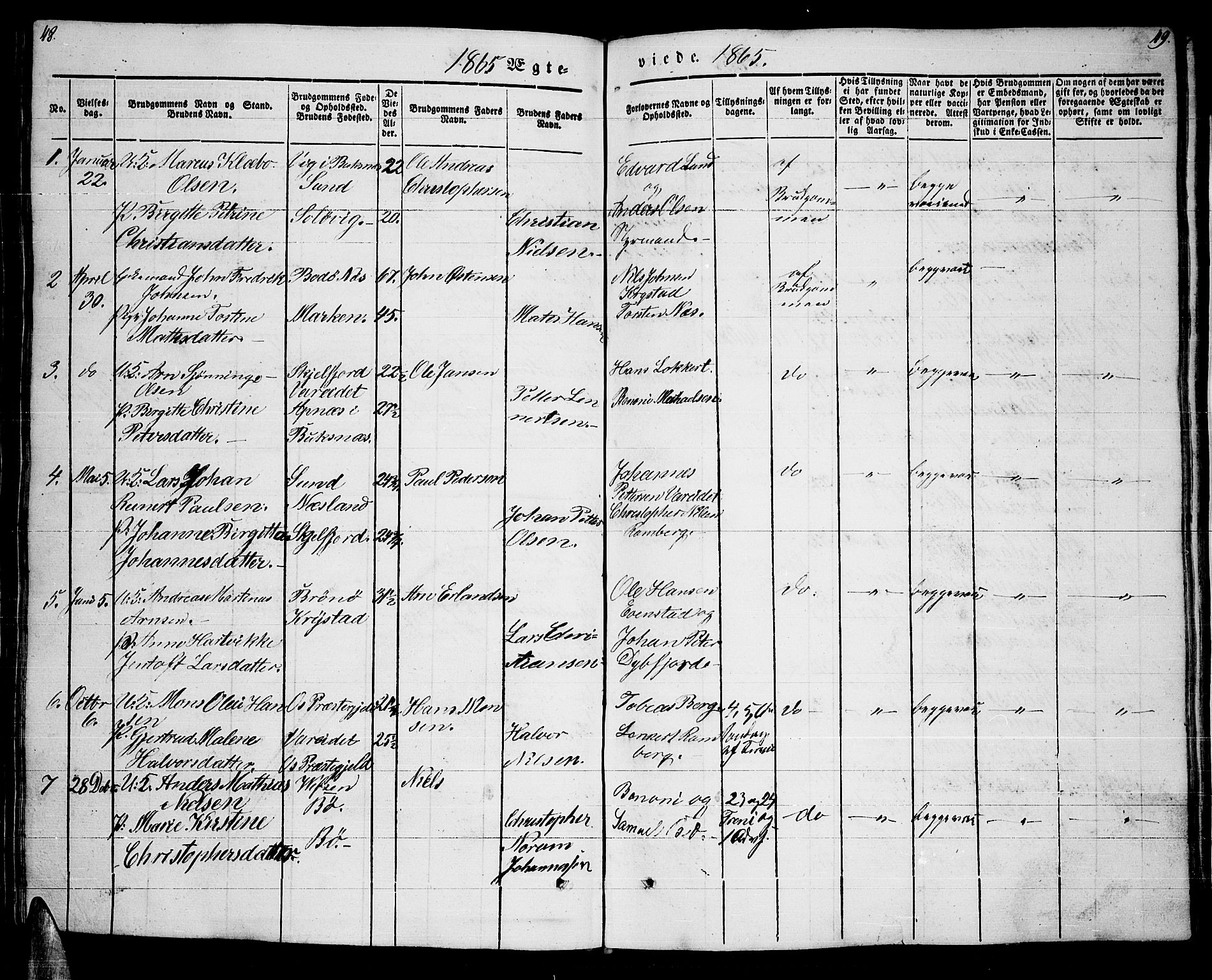 Ministerialprotokoller, klokkerbøker og fødselsregistre - Nordland, AV/SAT-A-1459/885/L1212: Parish register (copy) no. 885C01, 1847-1873, p. 48-49