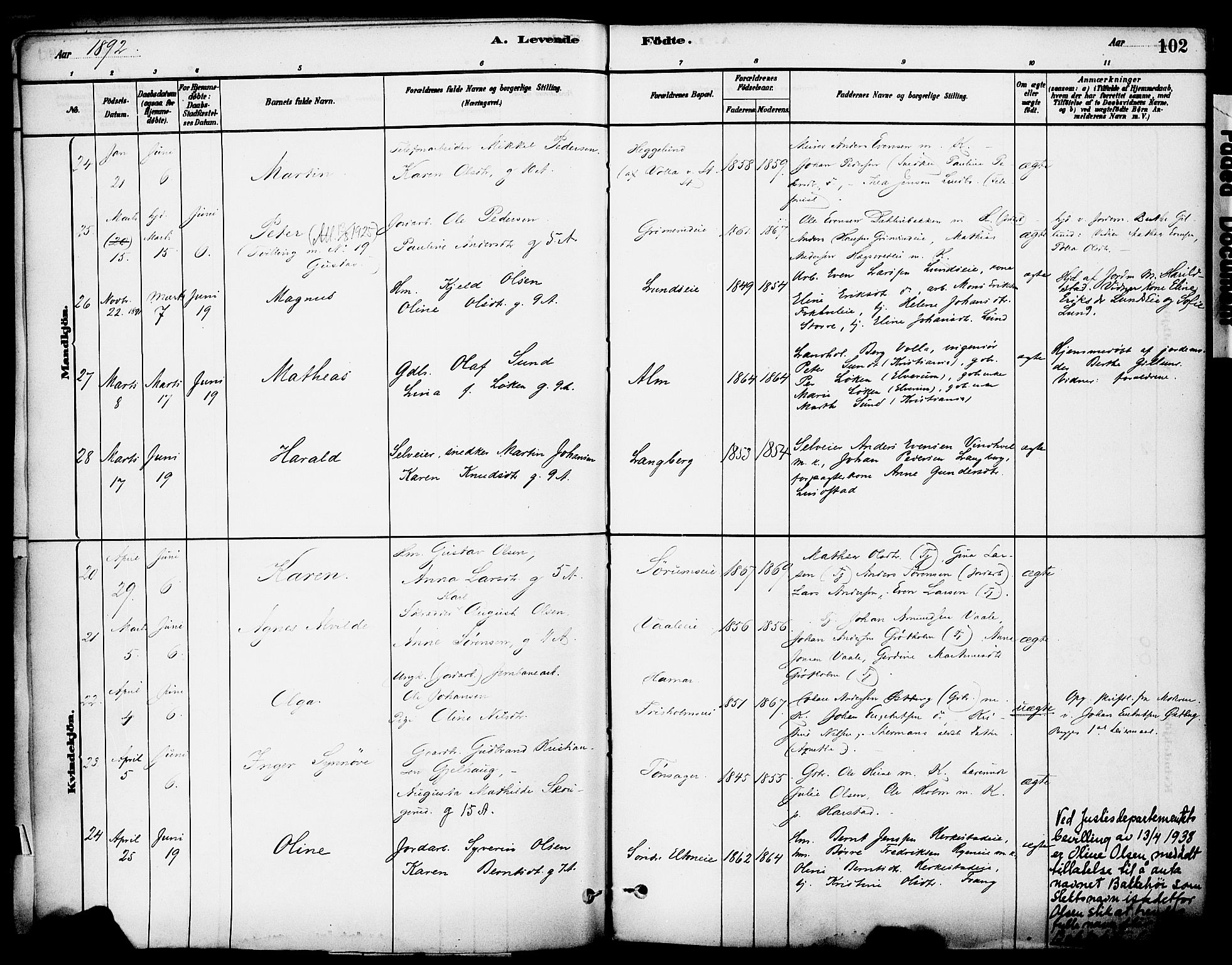 Stange prestekontor, SAH/PREST-002/K/L0017: Parish register (official) no. 17, 1880-1893, p. 102