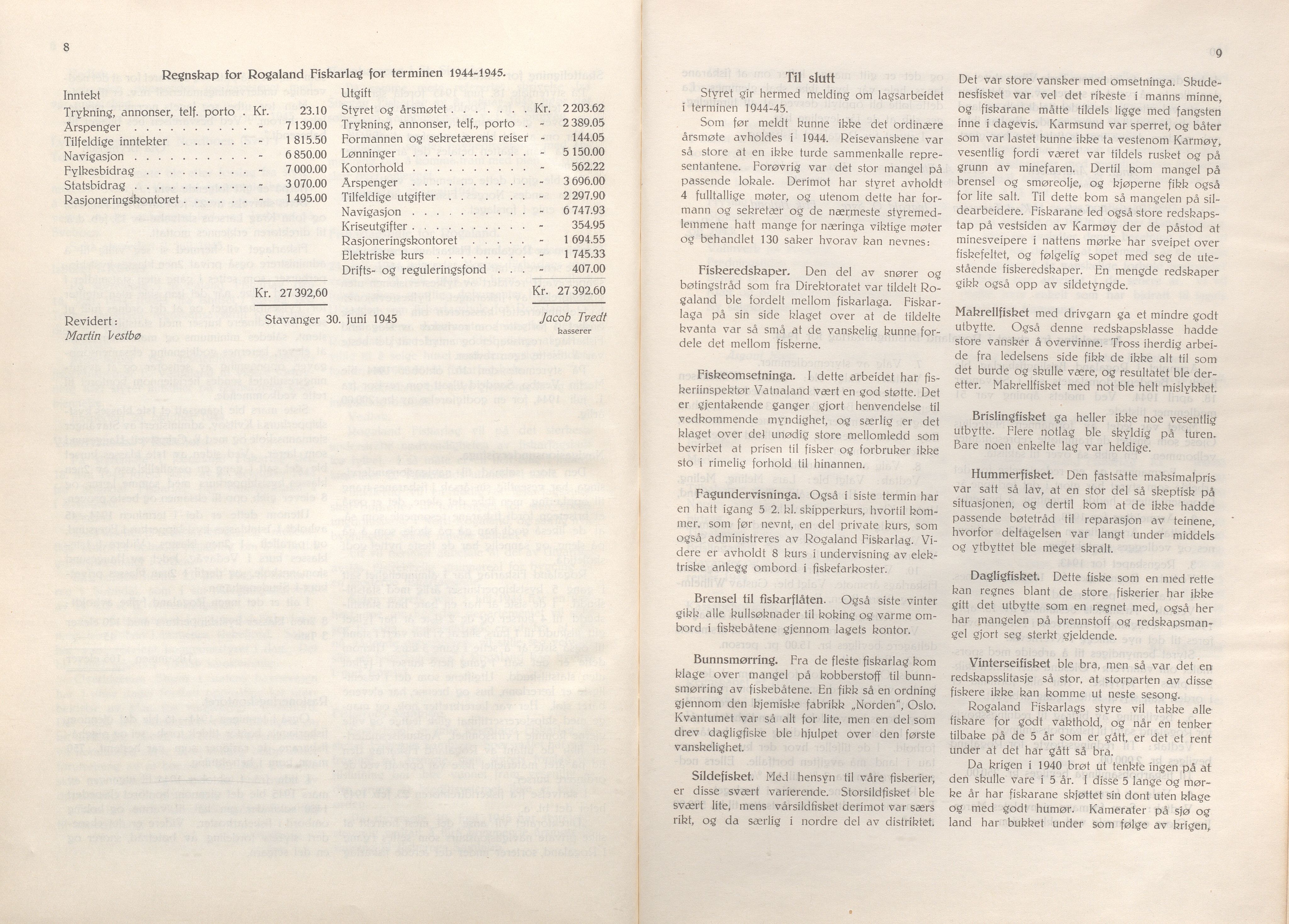 Rogaland fylkeskommune - Fylkesrådmannen , IKAR/A-900/A/Aa/Aaa/L0064: Møtebok , 1945, p. 8-9