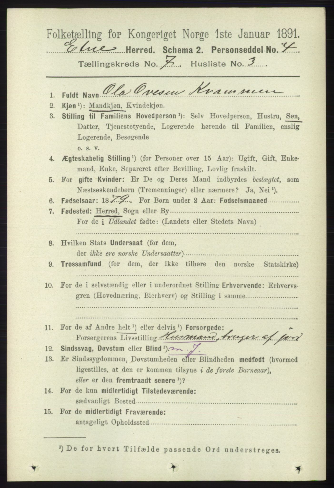 RA, 1891 census for 1211 Etne, 1891, p. 1405