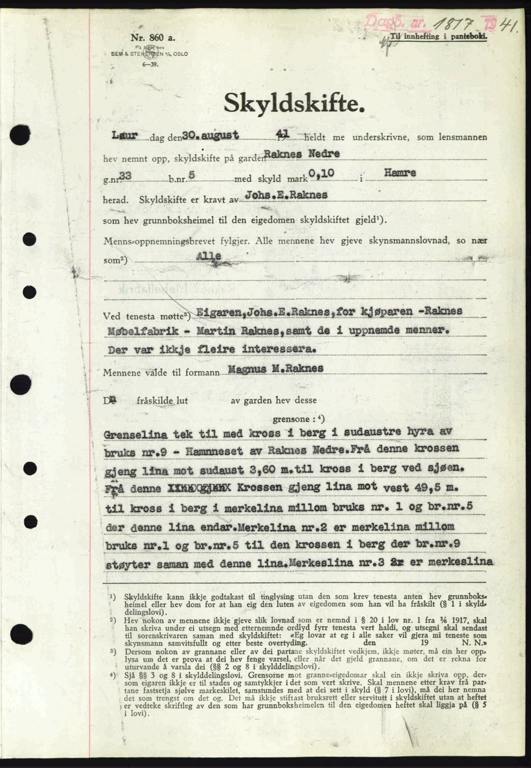 Nordhordland sorenskrivar, AV/SAB-A-2901/1/G/Gb/Gbf/L0013: Mortgage book no. A13, 1941-1941, Diary no: : 1817/1941