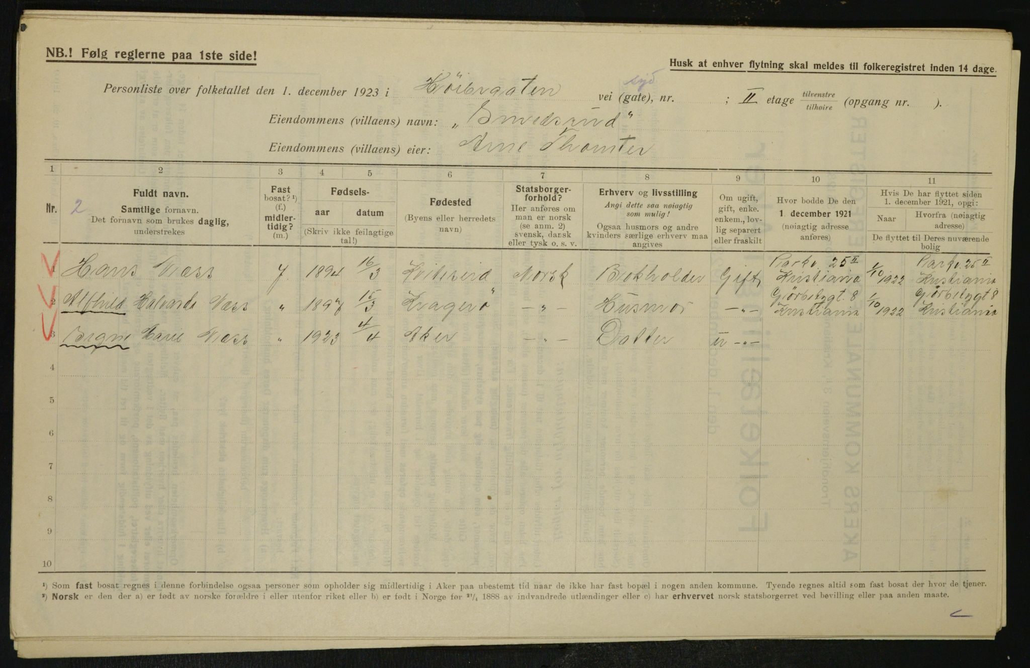 , Municipal Census 1923 for Aker, 1923, p. 27753