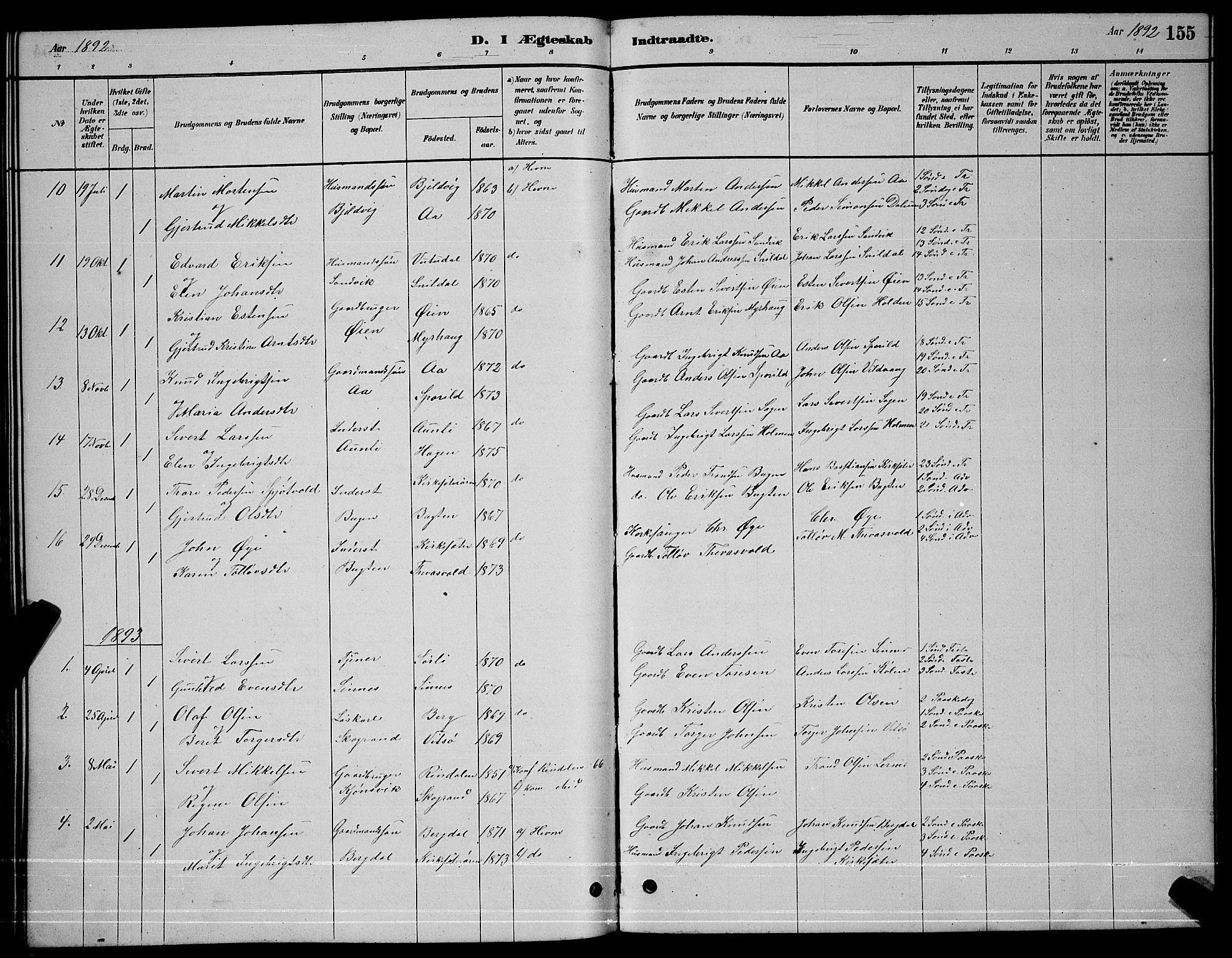 Ministerialprotokoller, klokkerbøker og fødselsregistre - Sør-Trøndelag, SAT/A-1456/630/L0504: Parish register (copy) no. 630C02, 1879-1898, p. 155