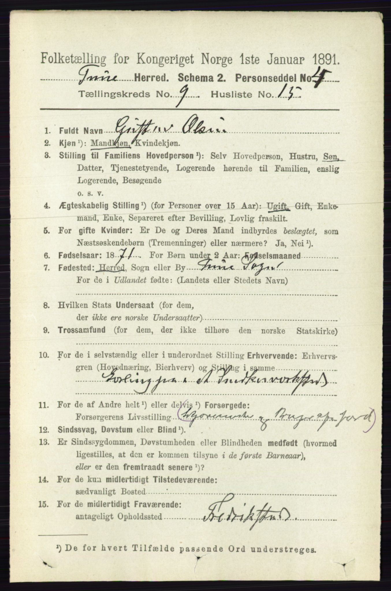 RA, 1891 census for 0130 Tune, 1891, p. 6297
