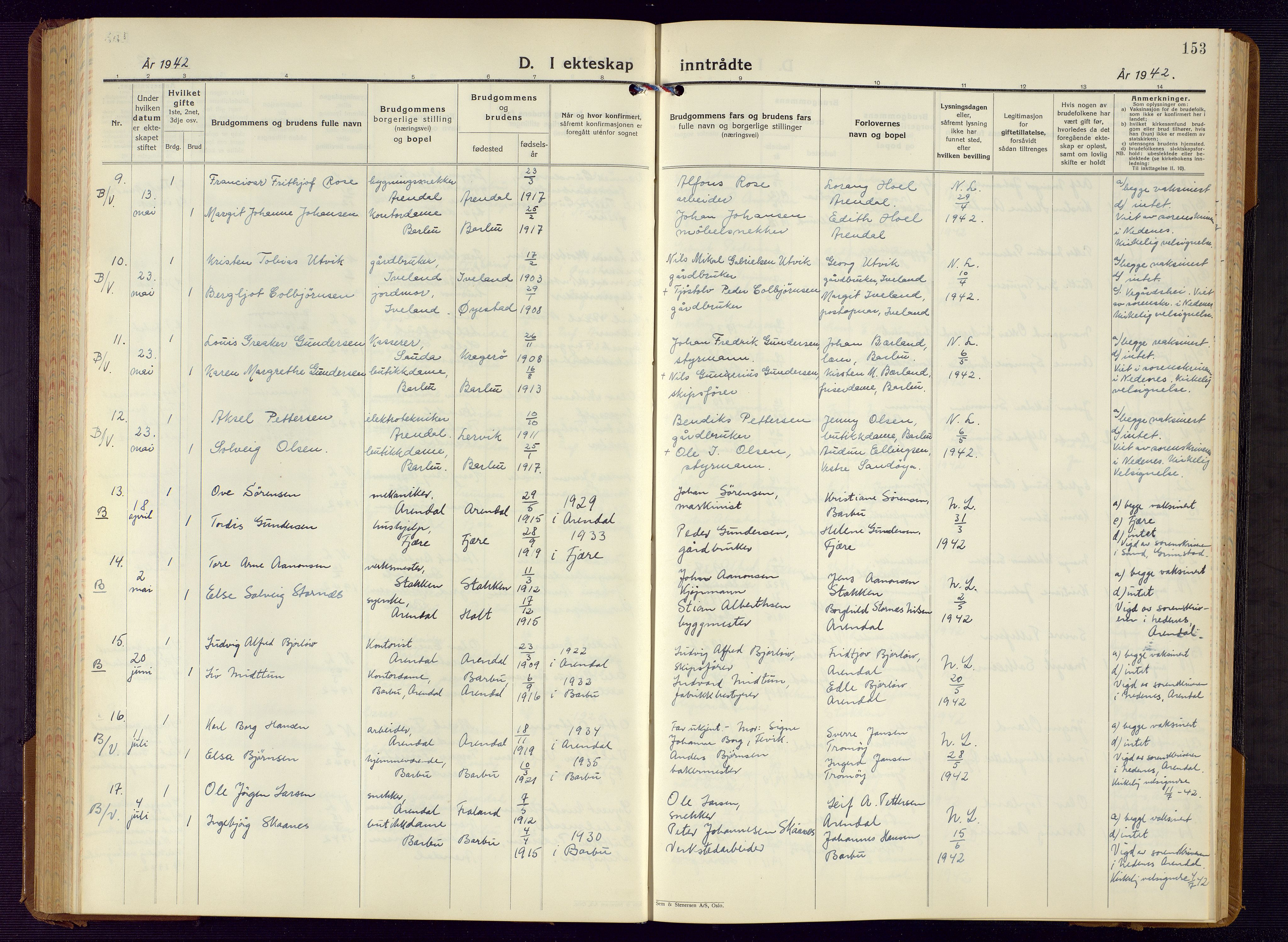 Barbu sokneprestkontor, AV/SAK-1111-0003/F/Fb/L0006: Parish register (copy) no. B 6, 1937-1947, p. 153