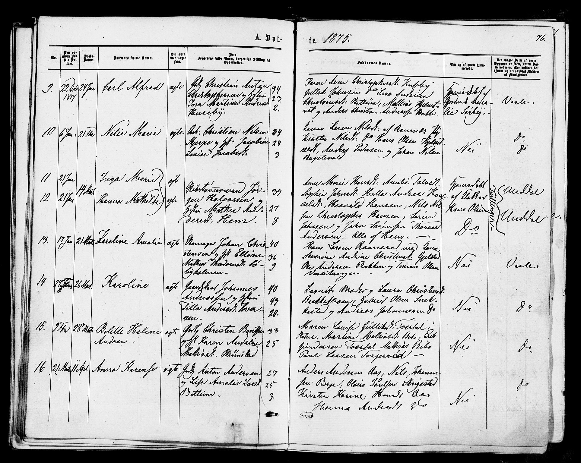 Våle kirkebøker, AV/SAKO-A-334/F/Fa/L0010: Parish register (official) no. I 10, 1861-1877, p. 76