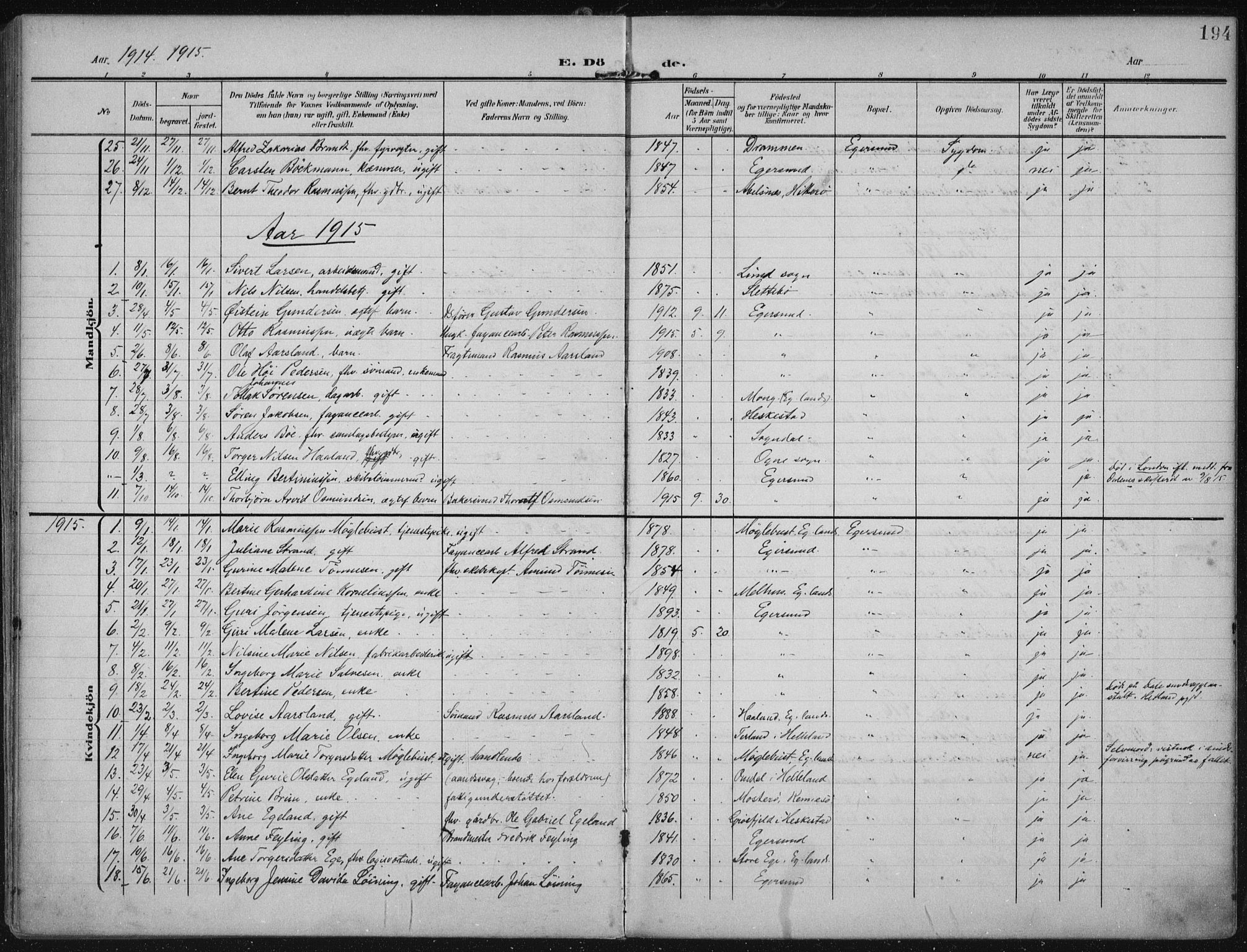 Eigersund sokneprestkontor, AV/SAST-A-101807/S08/L0022: Parish register (official) no. A 21, 1905-1928, p. 194