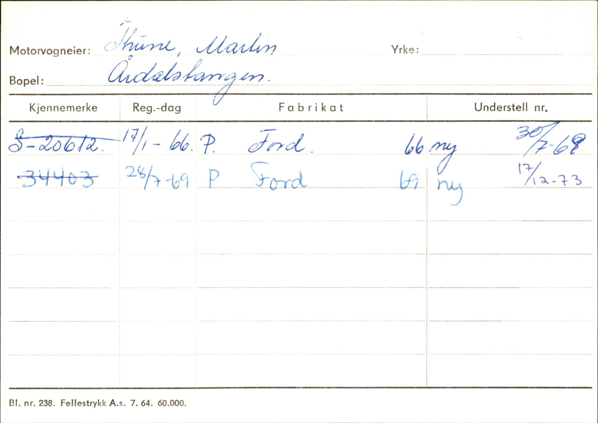 Statens vegvesen, Sogn og Fjordane vegkontor, SAB/A-5301/4/F/L0146: Registerkort Årdal R-Å samt diverse kort, 1945-1975, p. 911
