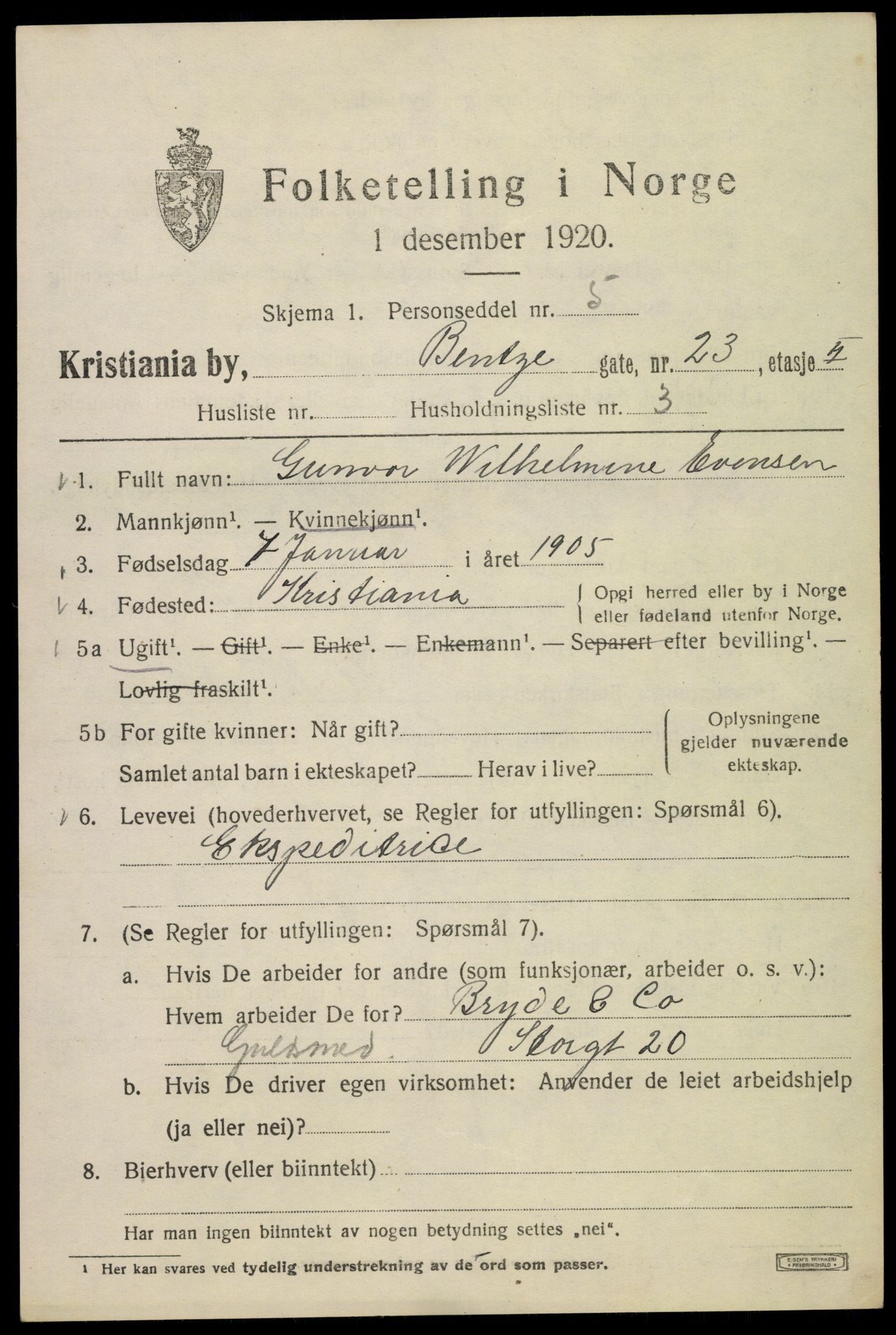 SAO, 1920 census for Kristiania, 1920, p. 152011