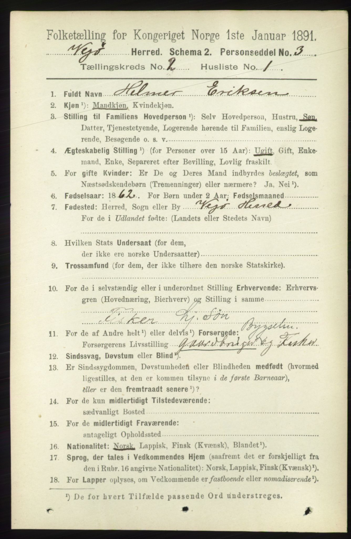 RA, 1891 census for 1815 Vega, 1891, p. 601