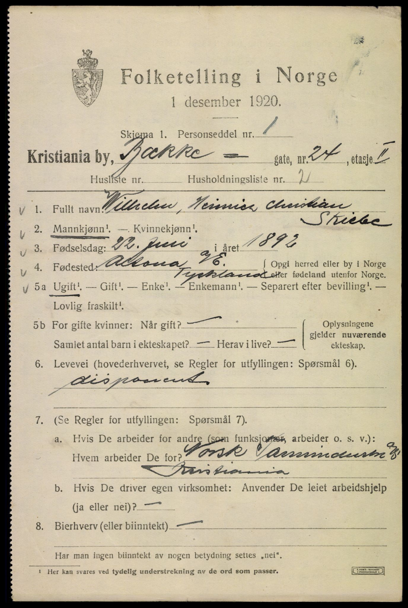 SAO, 1920 census for Kristiania, 1920, p. 180753