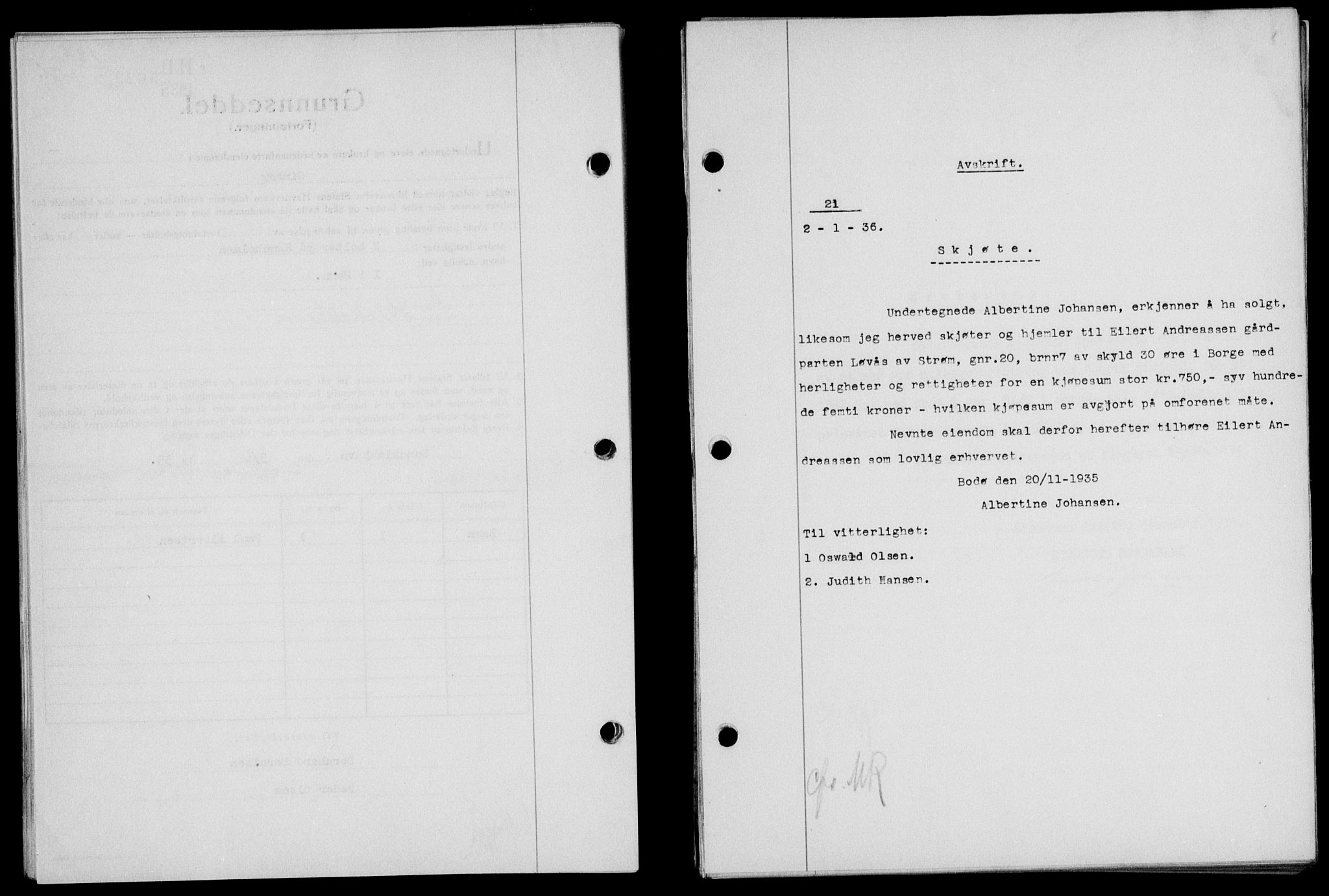 Lofoten sorenskriveri, SAT/A-0017/1/2/2C/L0033b: Mortgage book no. 33b, 1936-1936, Diary no: : 21/1936