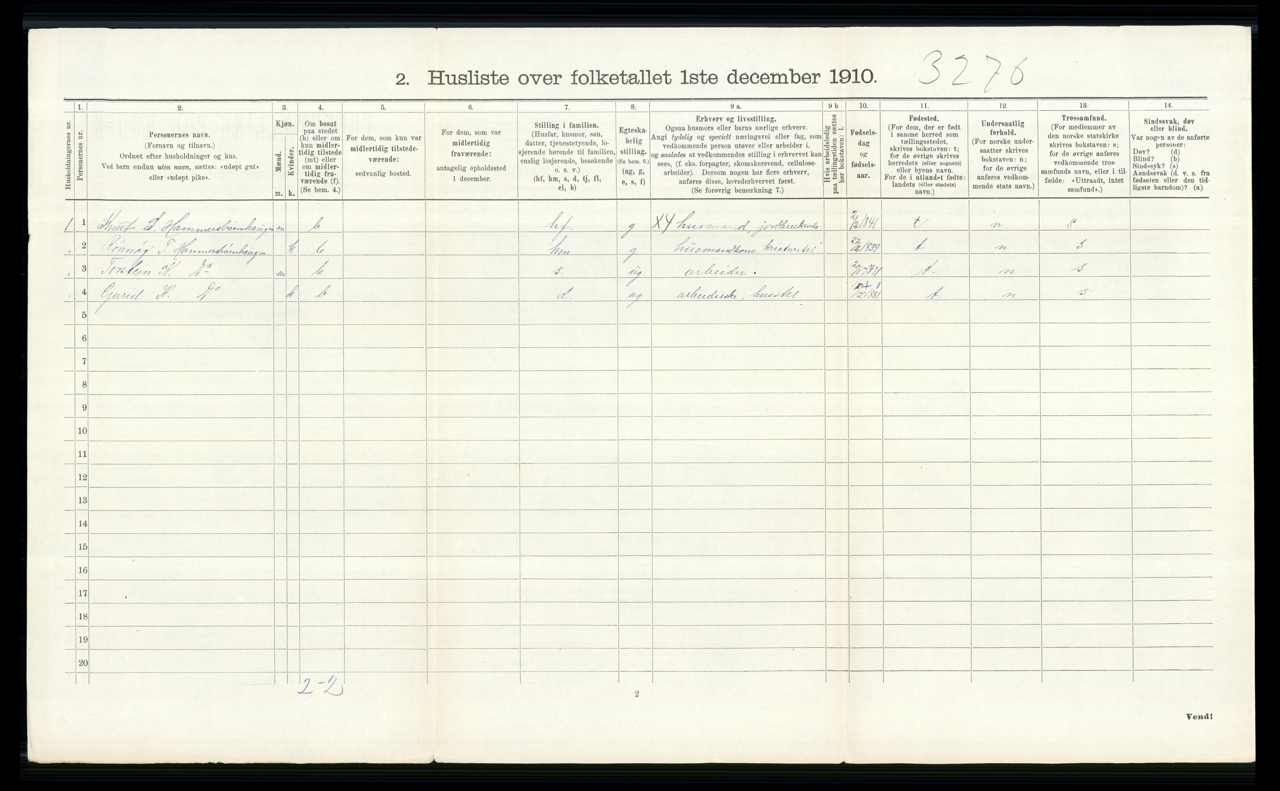 RA, 1910 census for Hol, 1910, p. 452