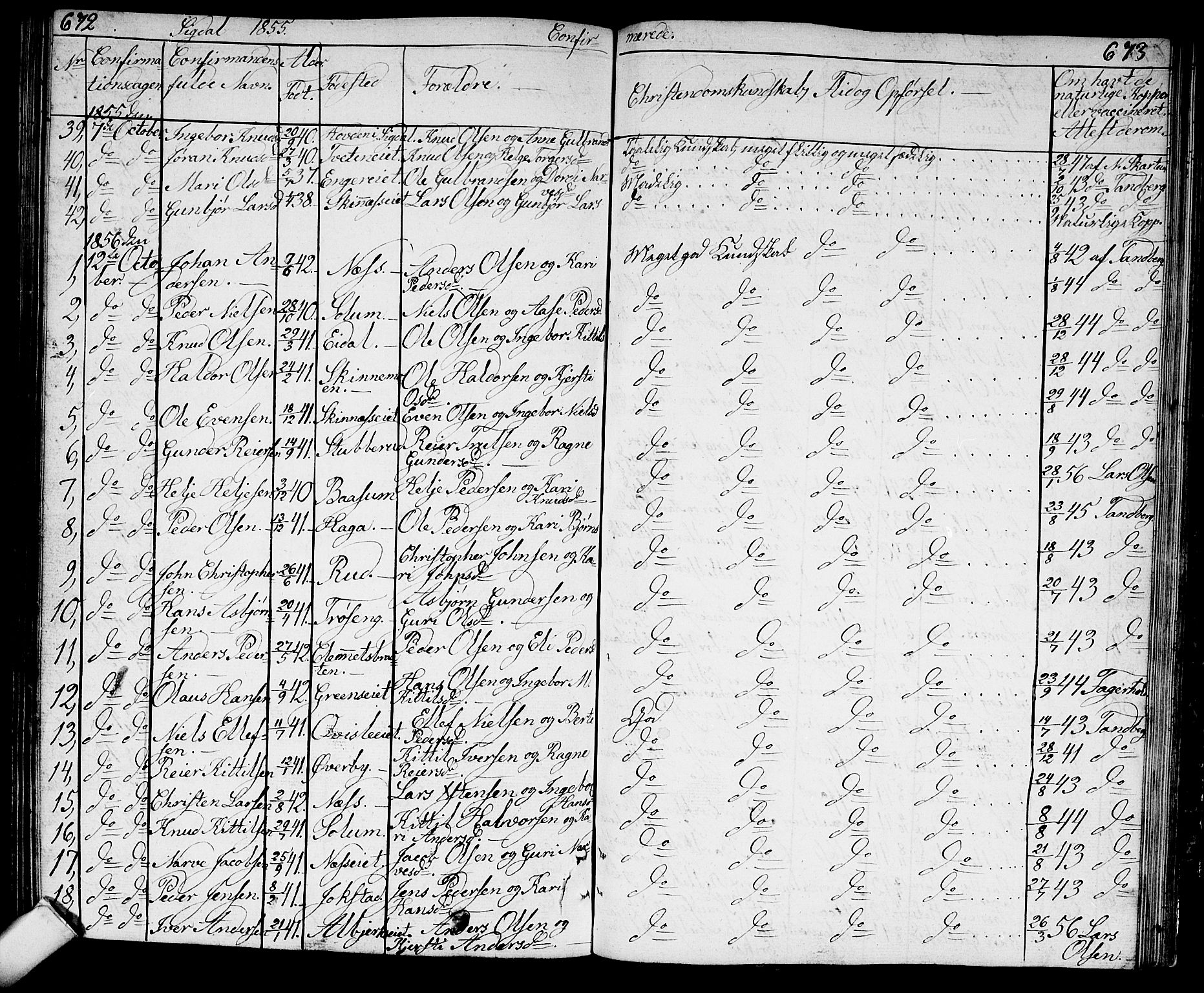 Sigdal kirkebøker, SAKO/A-245/G/Ga/L0002: Parish register (copy) no. I 2, 1835-1856, p. 672-673