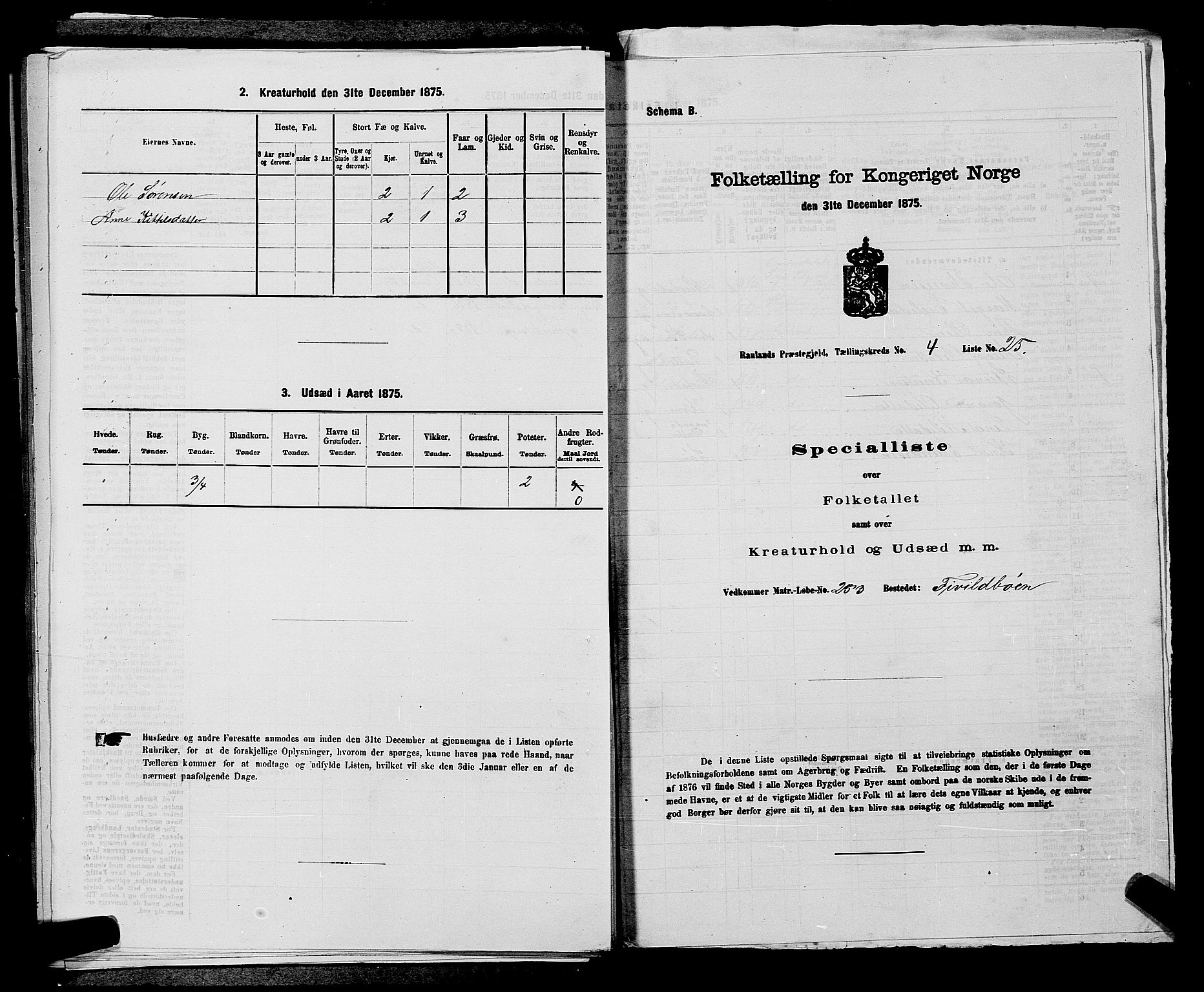 SAKO, 1875 census for 0835P Rauland, 1875, p. 275