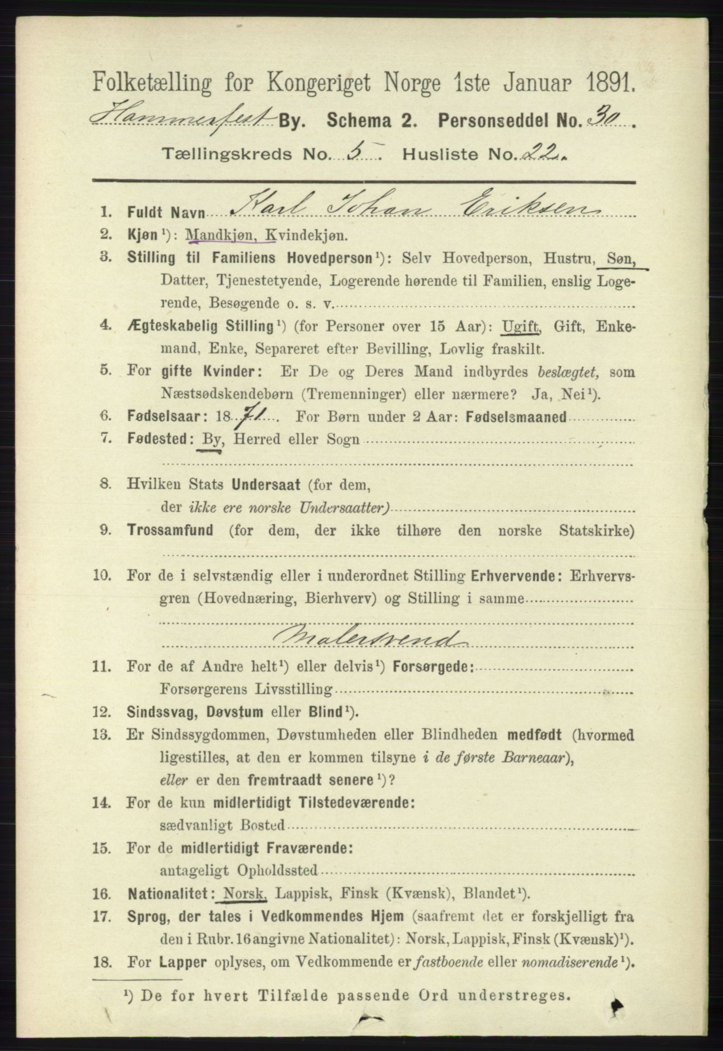 RA, 1891 census for 2001 Hammerfest, 1891, p. 1631
