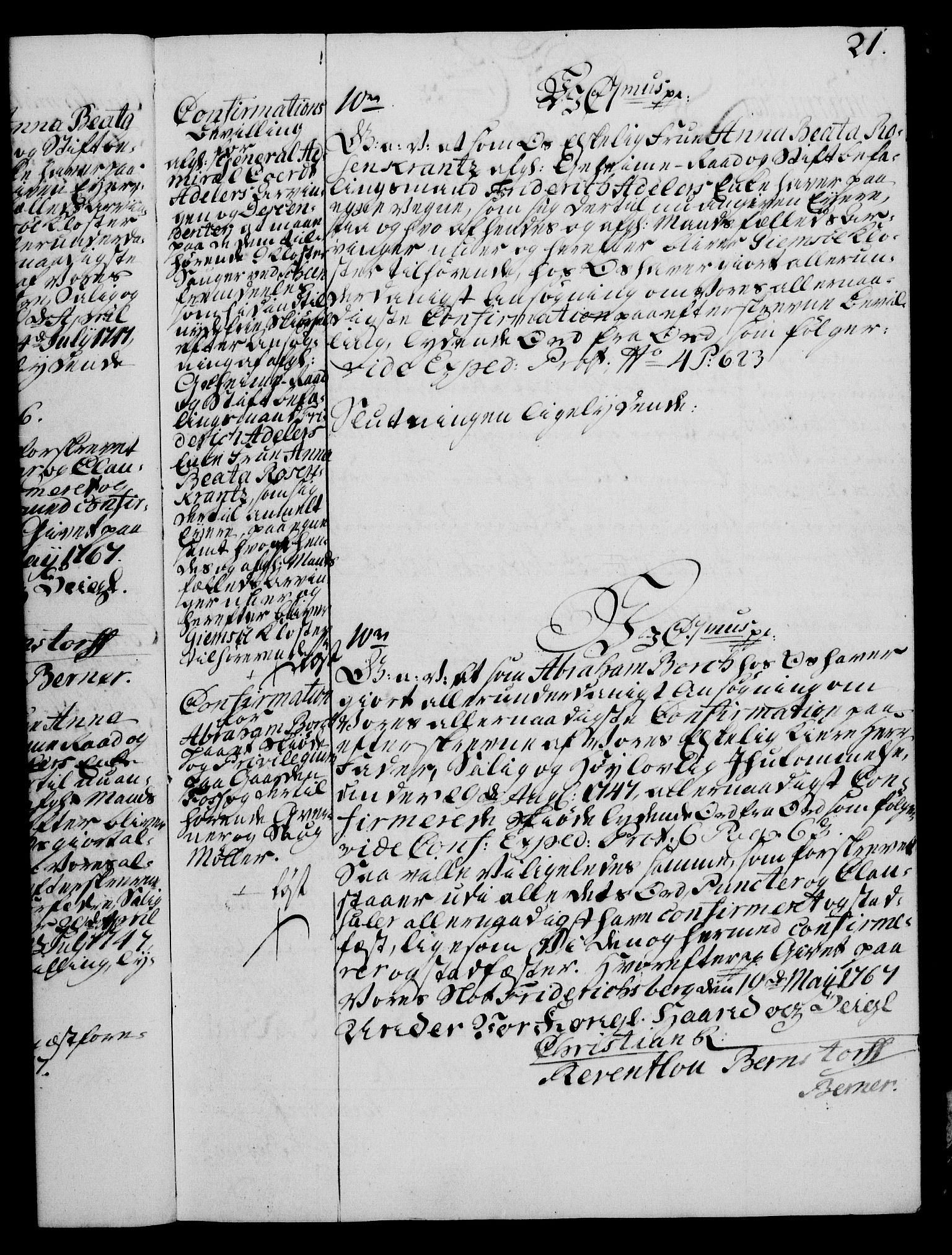 Rentekammeret, Kammerkanselliet, AV/RA-EA-3111/G/Gg/Ggc/Ggca/L0002: Norsk konfirmasjonsekspedisjonsprotokoll med register (merket RK 53.24), 1766-1772, p. 21