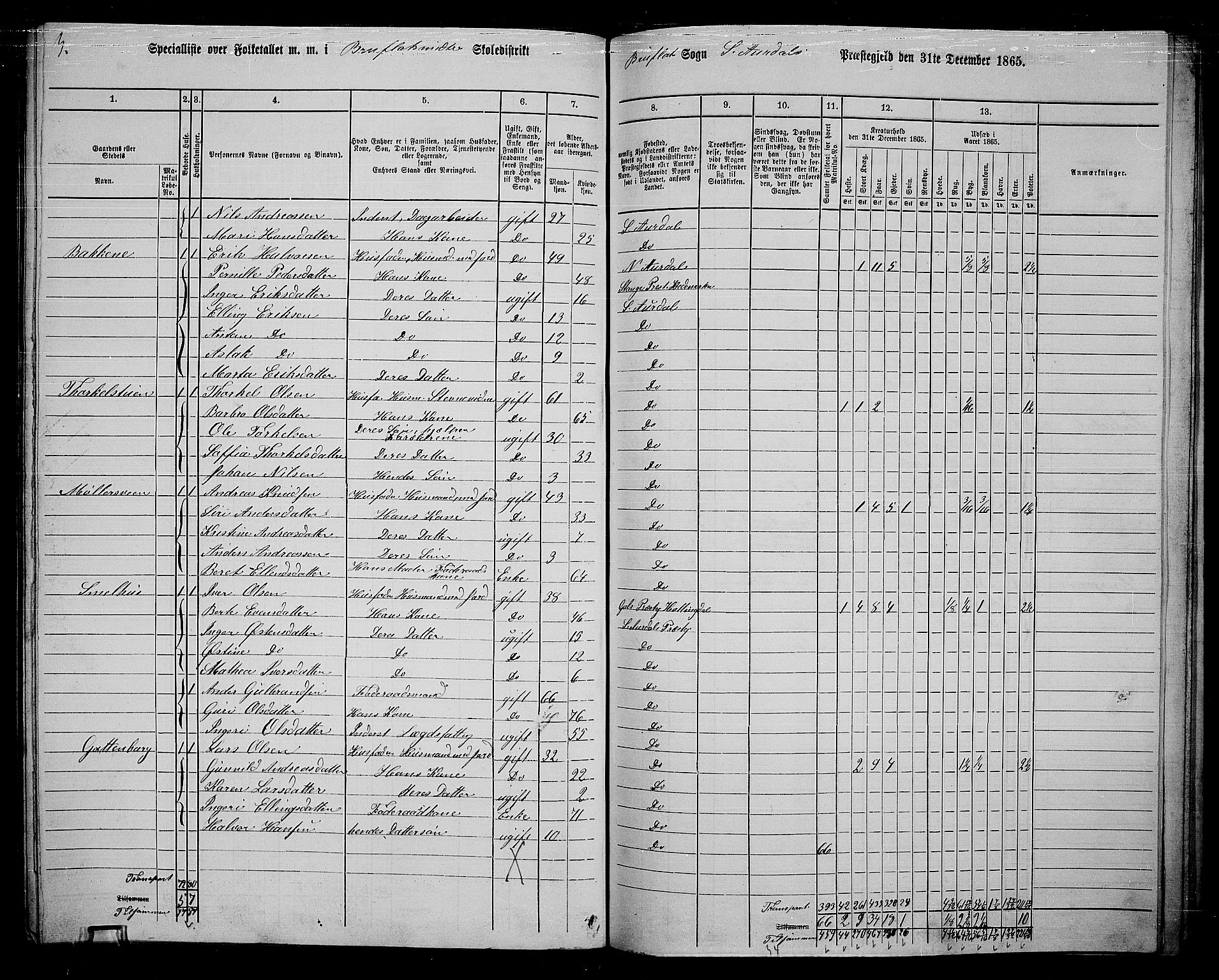 RA, 1865 census for Sør-Aurdal, 1865, p. 232