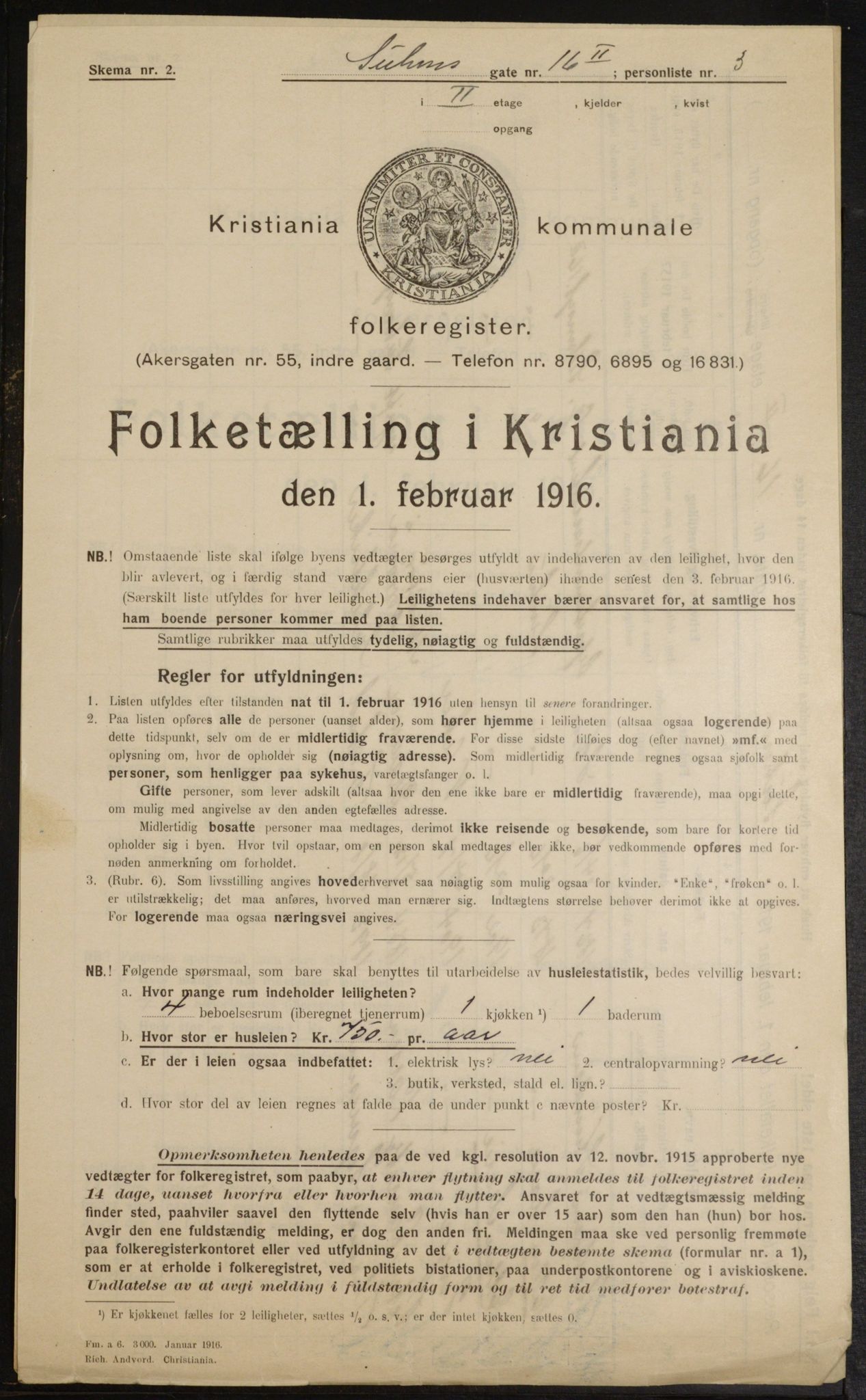 OBA, Municipal Census 1916 for Kristiania, 1916, p. 107608