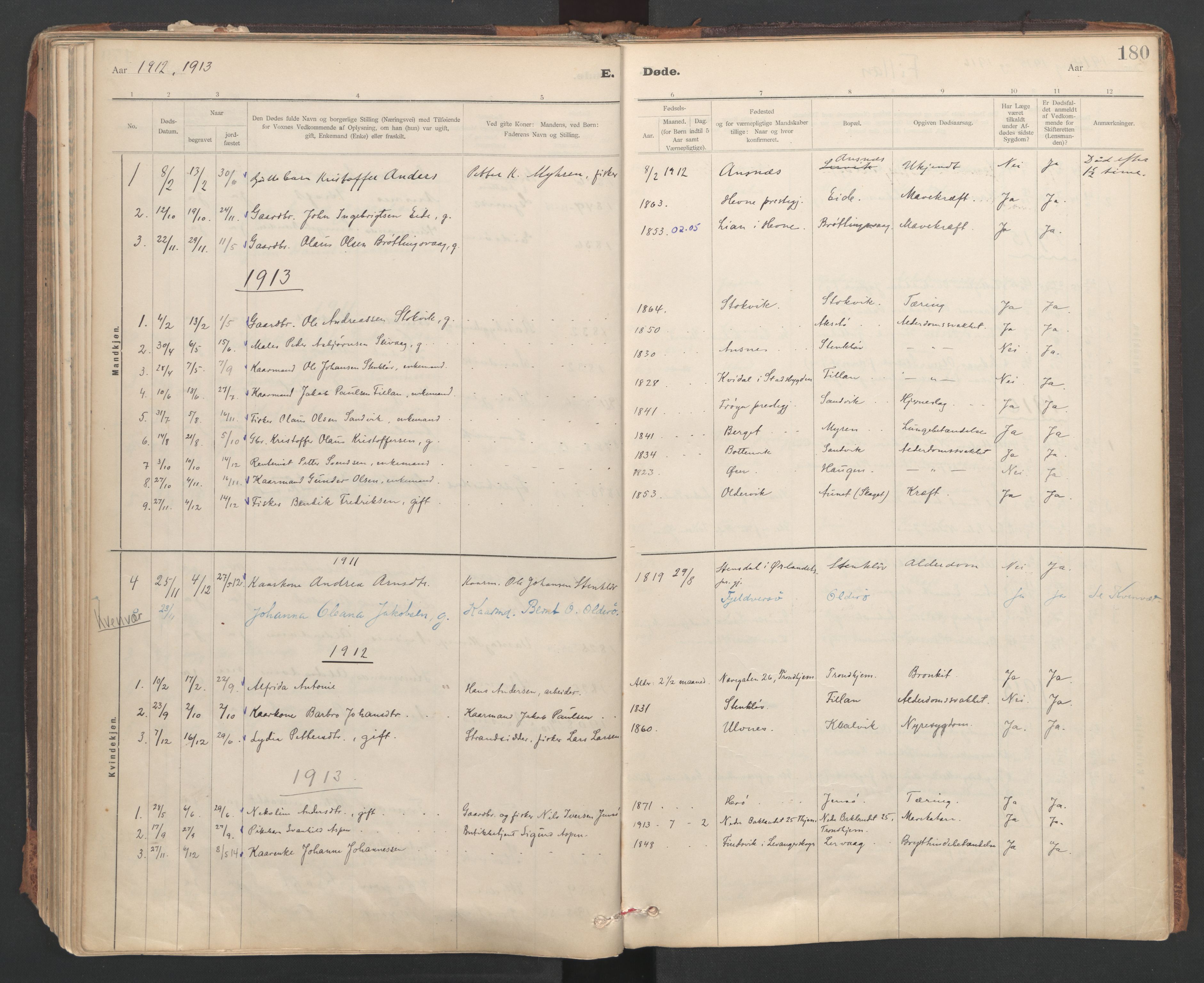 Ministerialprotokoller, klokkerbøker og fødselsregistre - Sør-Trøndelag, SAT/A-1456/637/L0559: Parish register (official) no. 637A02, 1899-1923, p. 180