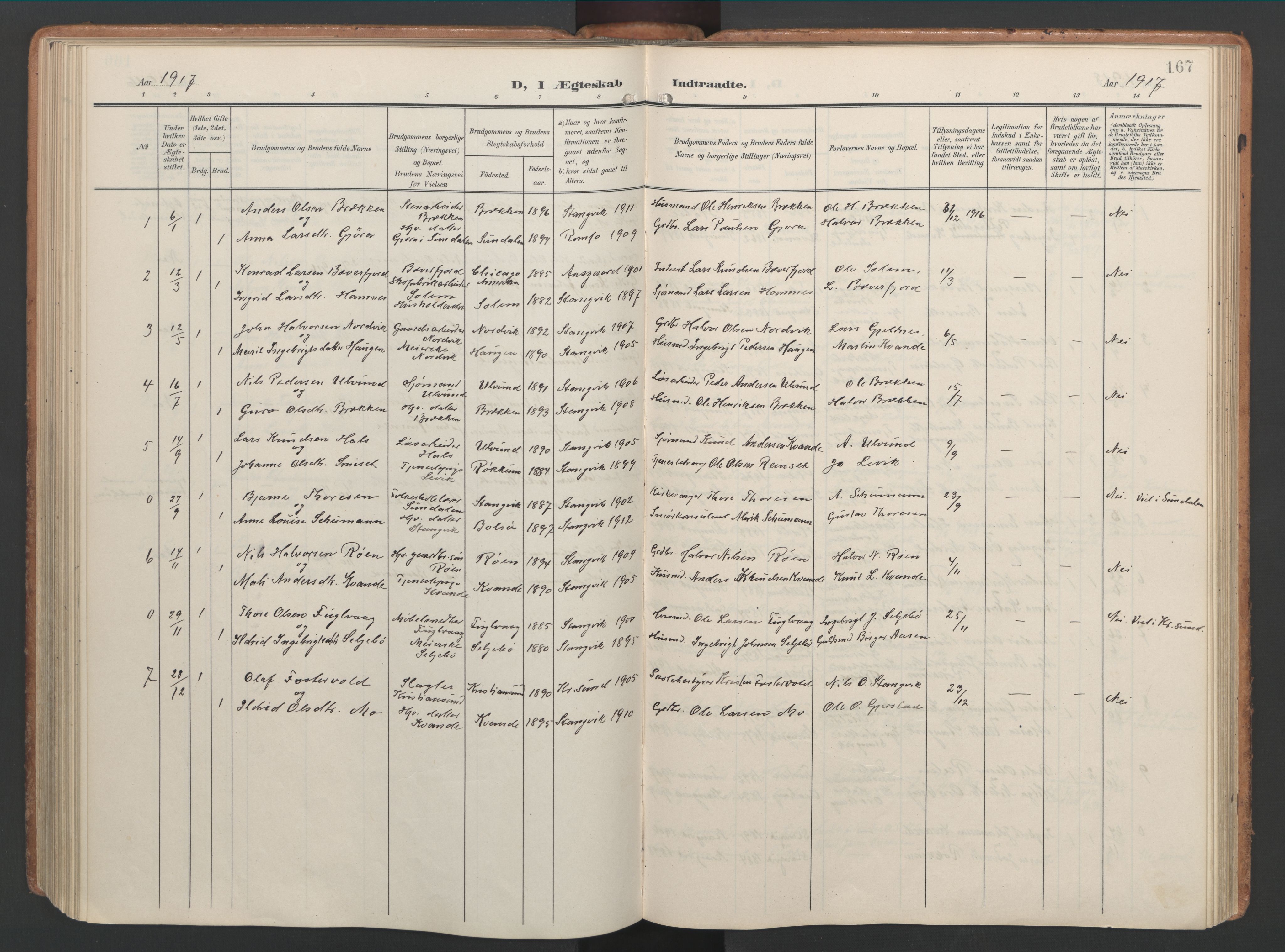 Ministerialprotokoller, klokkerbøker og fødselsregistre - Møre og Romsdal, AV/SAT-A-1454/592/L1030: Parish register (official) no. 592A08, 1901-1925, p. 167