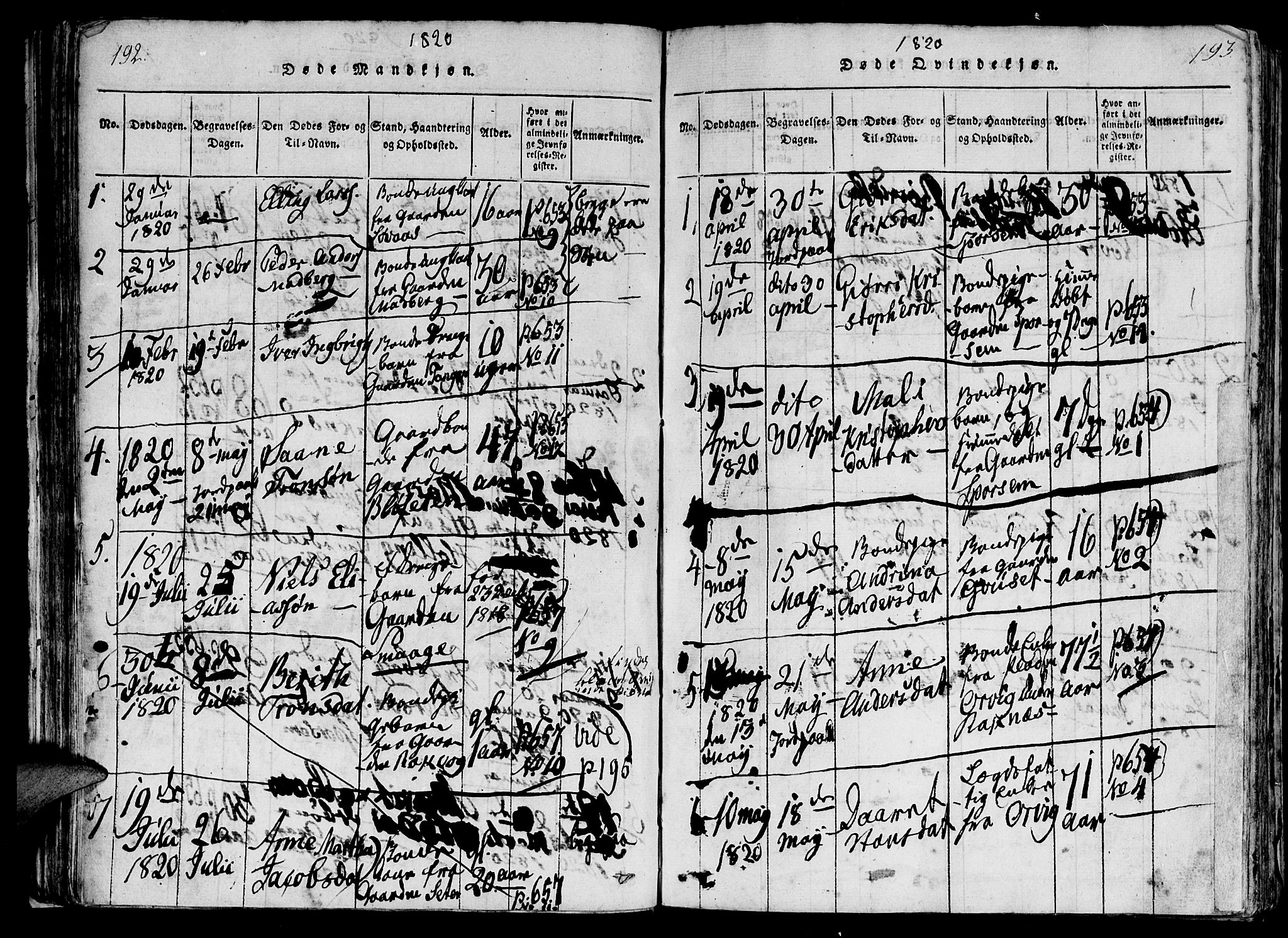 Ministerialprotokoller, klokkerbøker og fødselsregistre - Møre og Romsdal, AV/SAT-A-1454/560/L0718: Parish register (official) no. 560A02, 1817-1844, p. 192-193